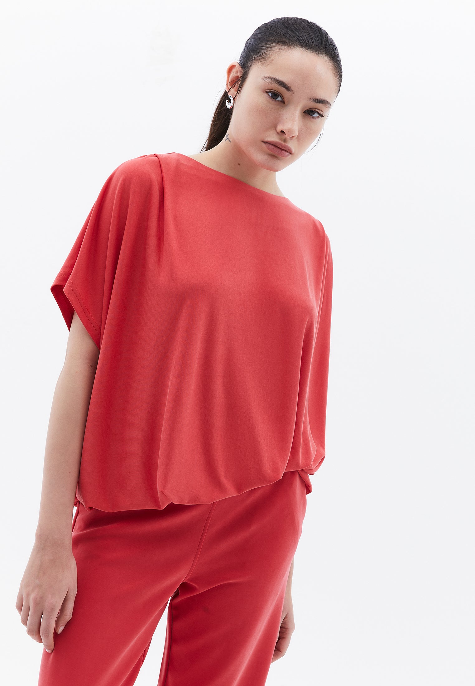 Boat Neck Batwing Sleeve Oversize Tunic T-Shirt - CHRYSANTHEMUM