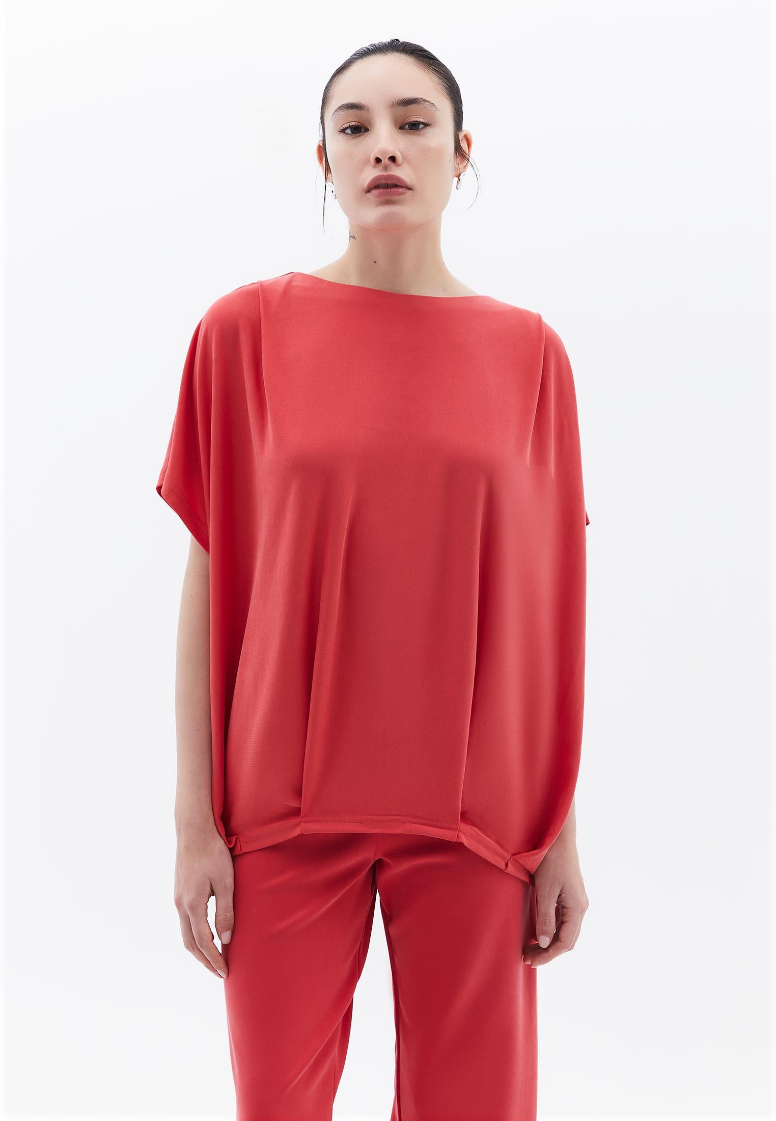 Boat Neck Batwing Sleeve Oversize Tunic T-Shirt - CHRYSANTHEMUM