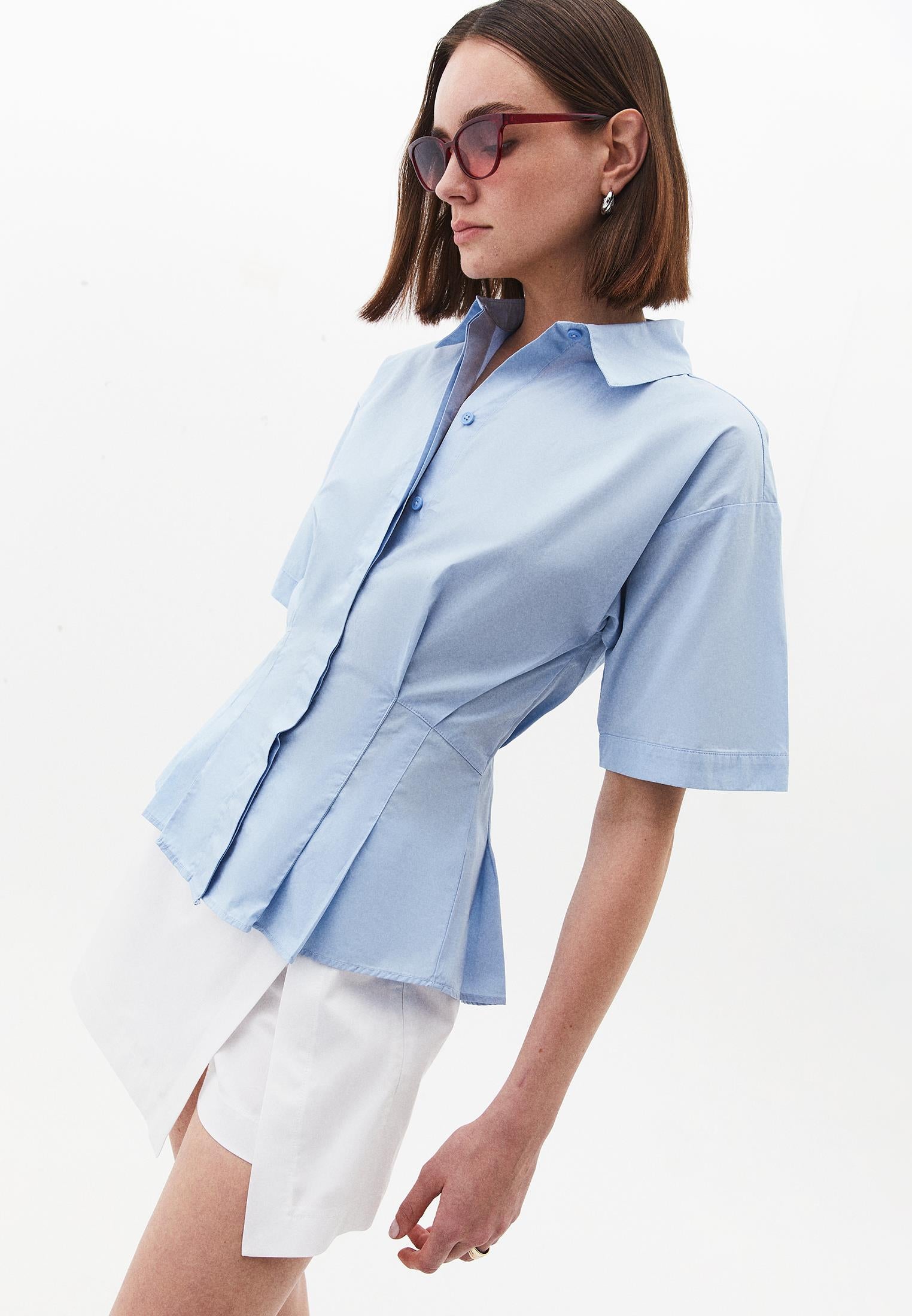 Pleated Cotton Shirt - CLEAR SKY