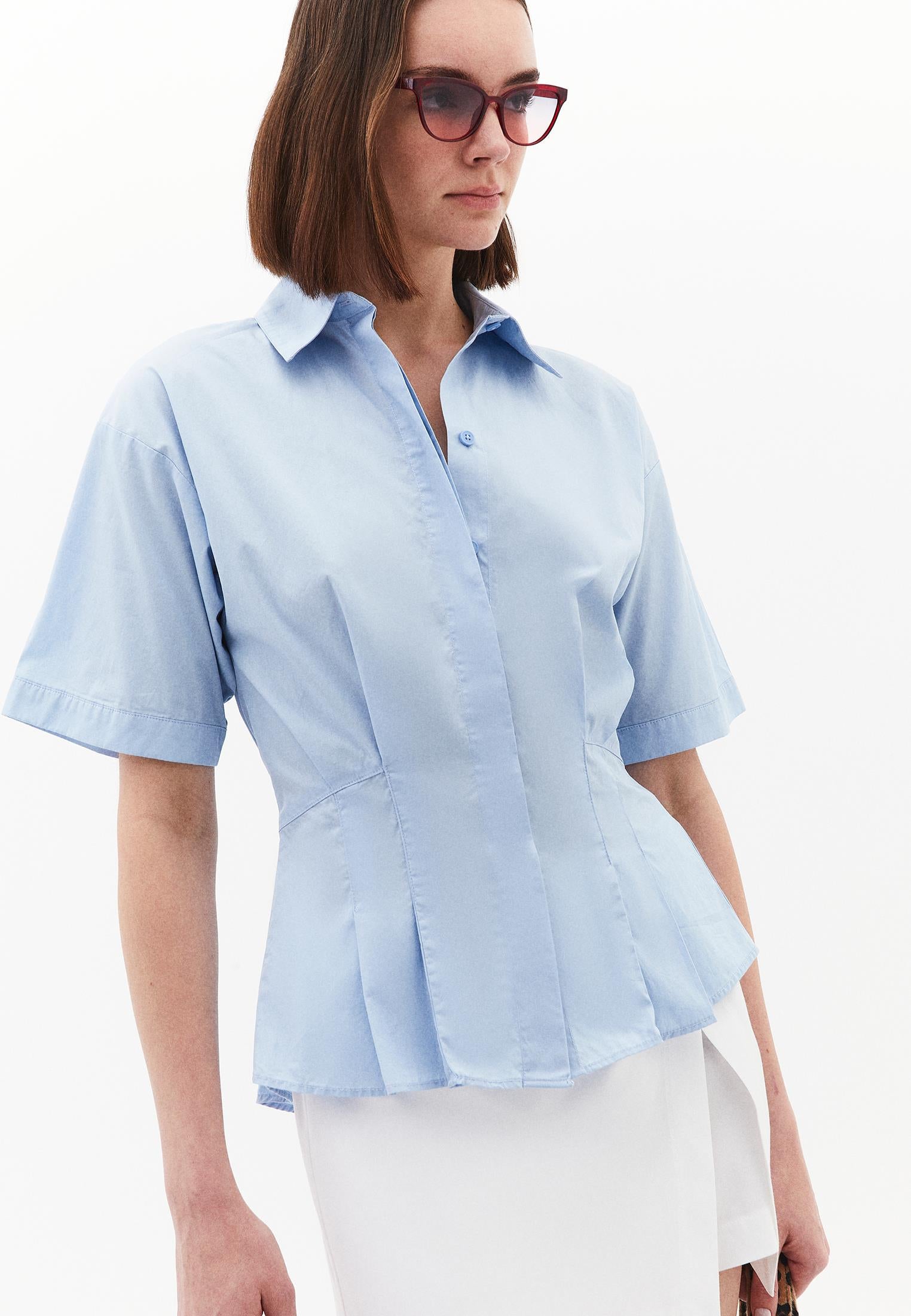 Pleated Cotton Shirt - CLEAR SKY