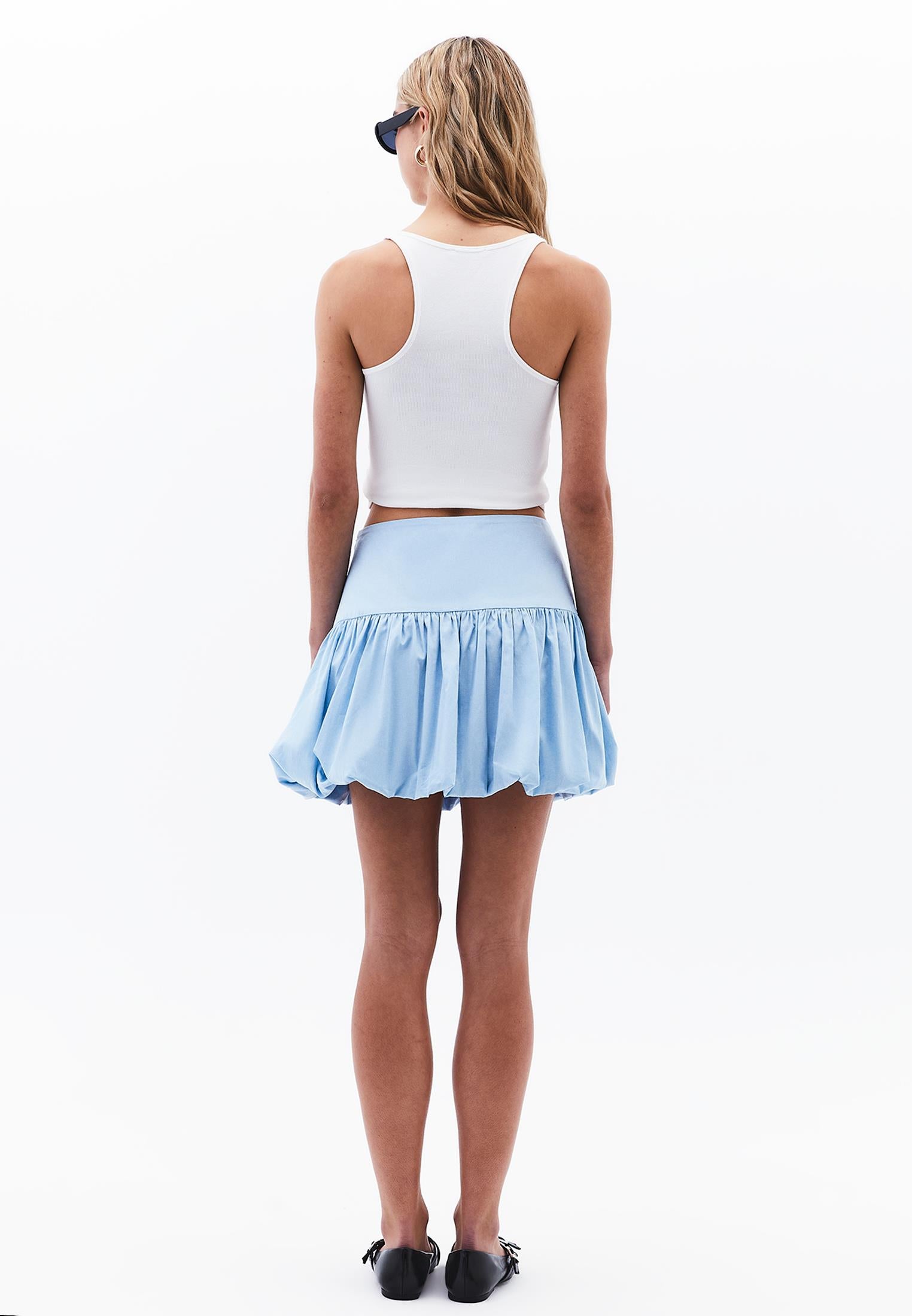 Balloon Form High Waist Short Skirt - CLEAR SKY