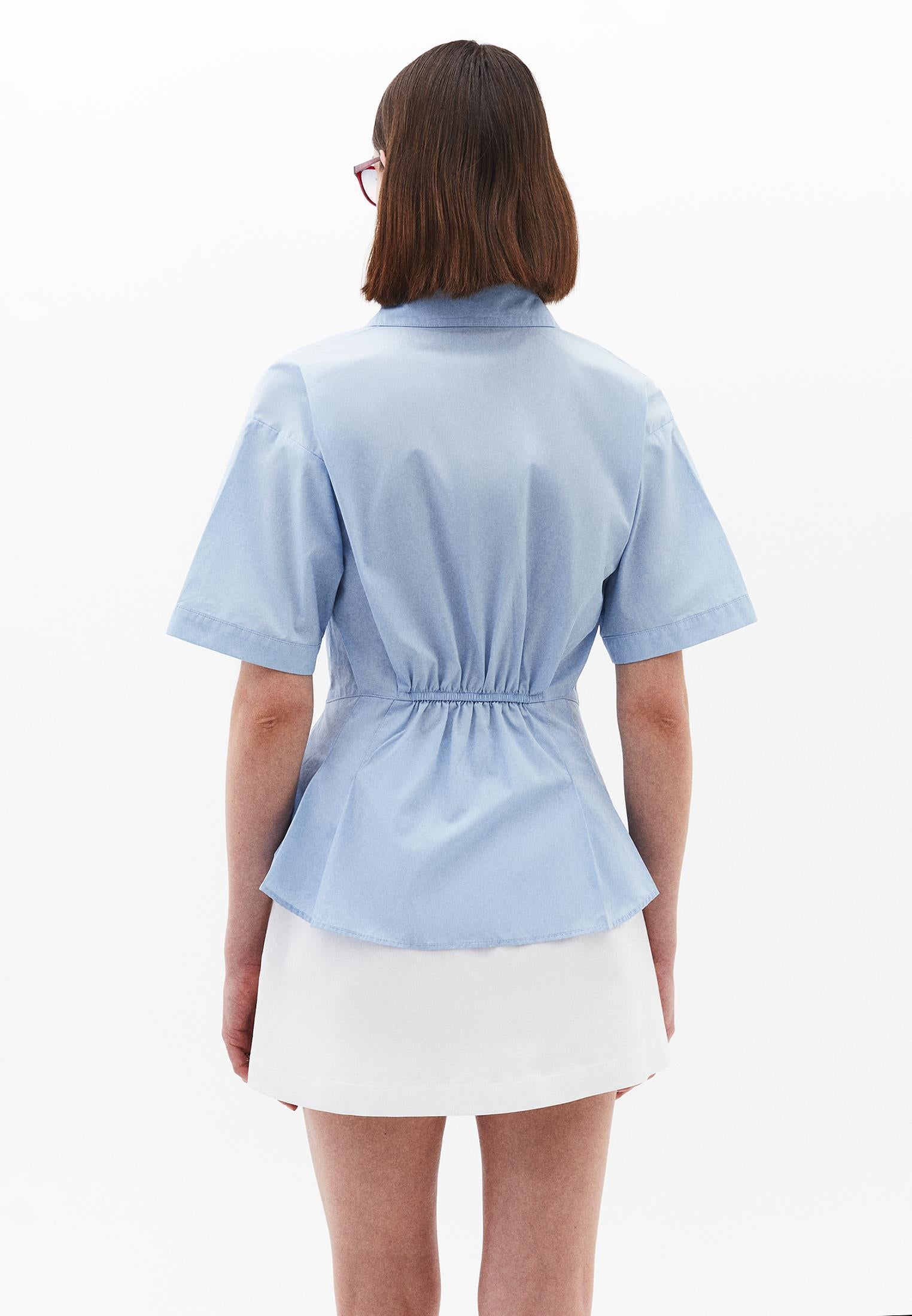 Pleated Cotton Shirt - CLEAR SKY