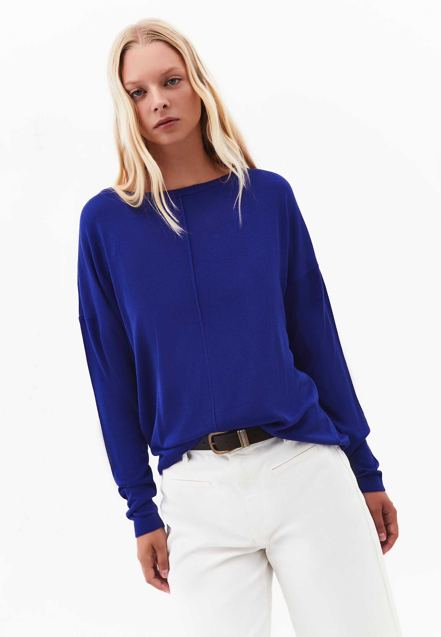 Boat Neck Knit Sweater - CLEMATIS BLUE