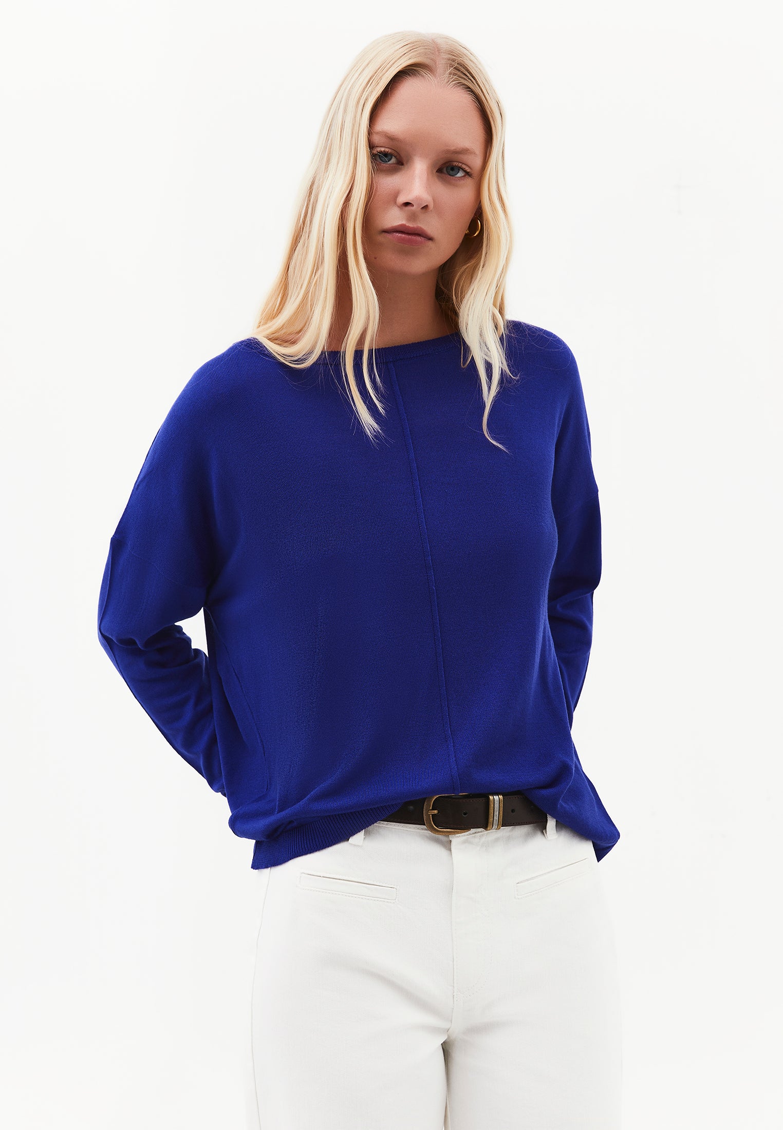Boat Neck Knit Sweater - CLEMATIS BLUE