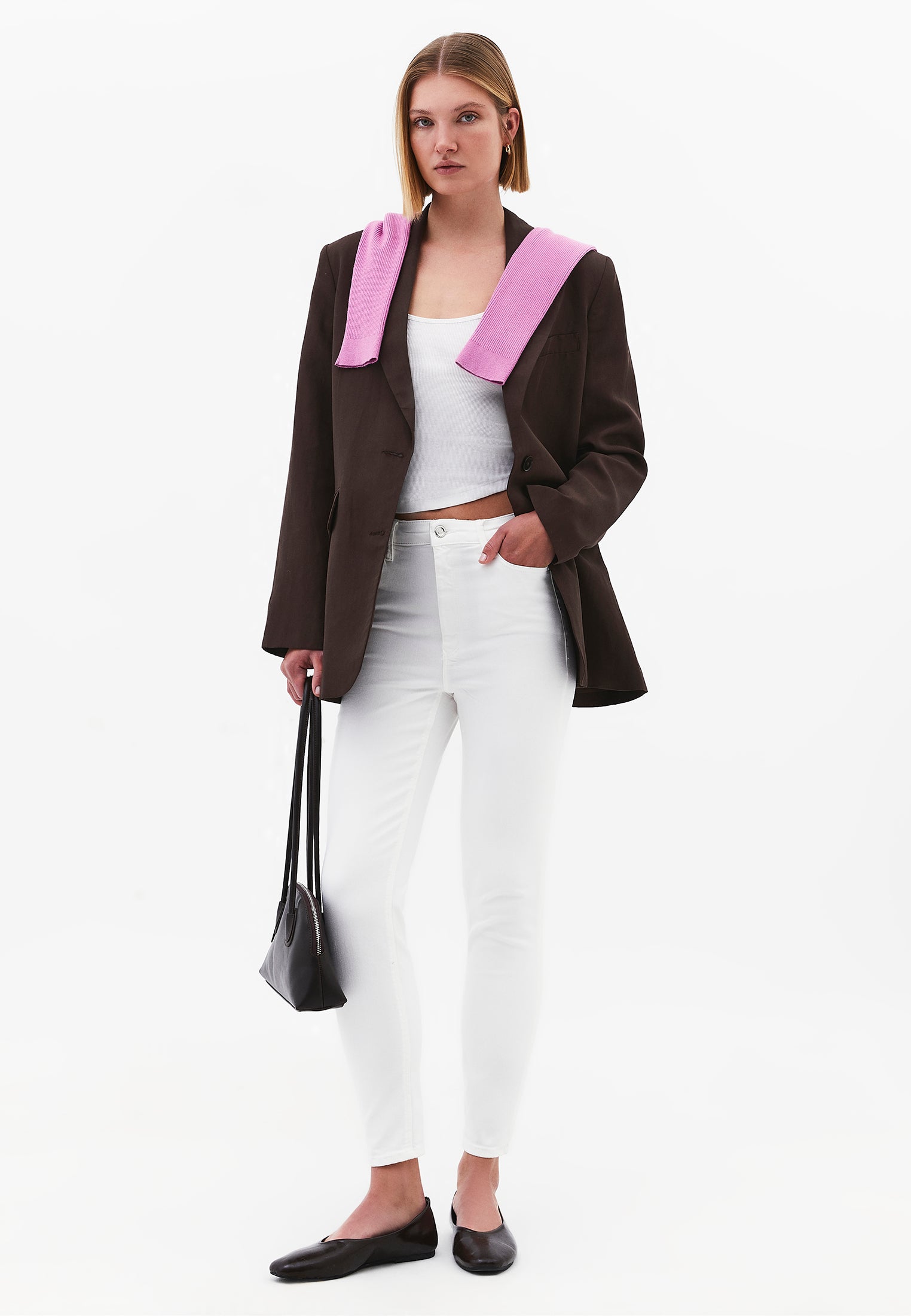 High Waist Ankle Pants - CLOUD DANCER