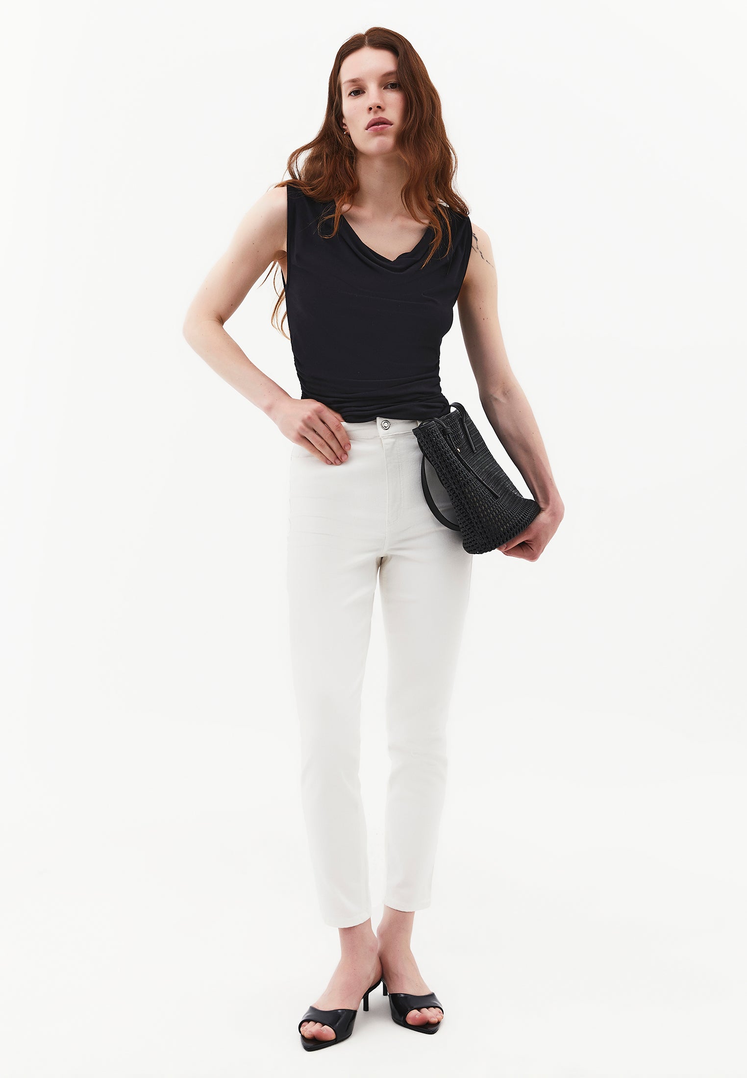 High Waist Pants With Pocket Details And Slim Leg - CLOUD DANCER