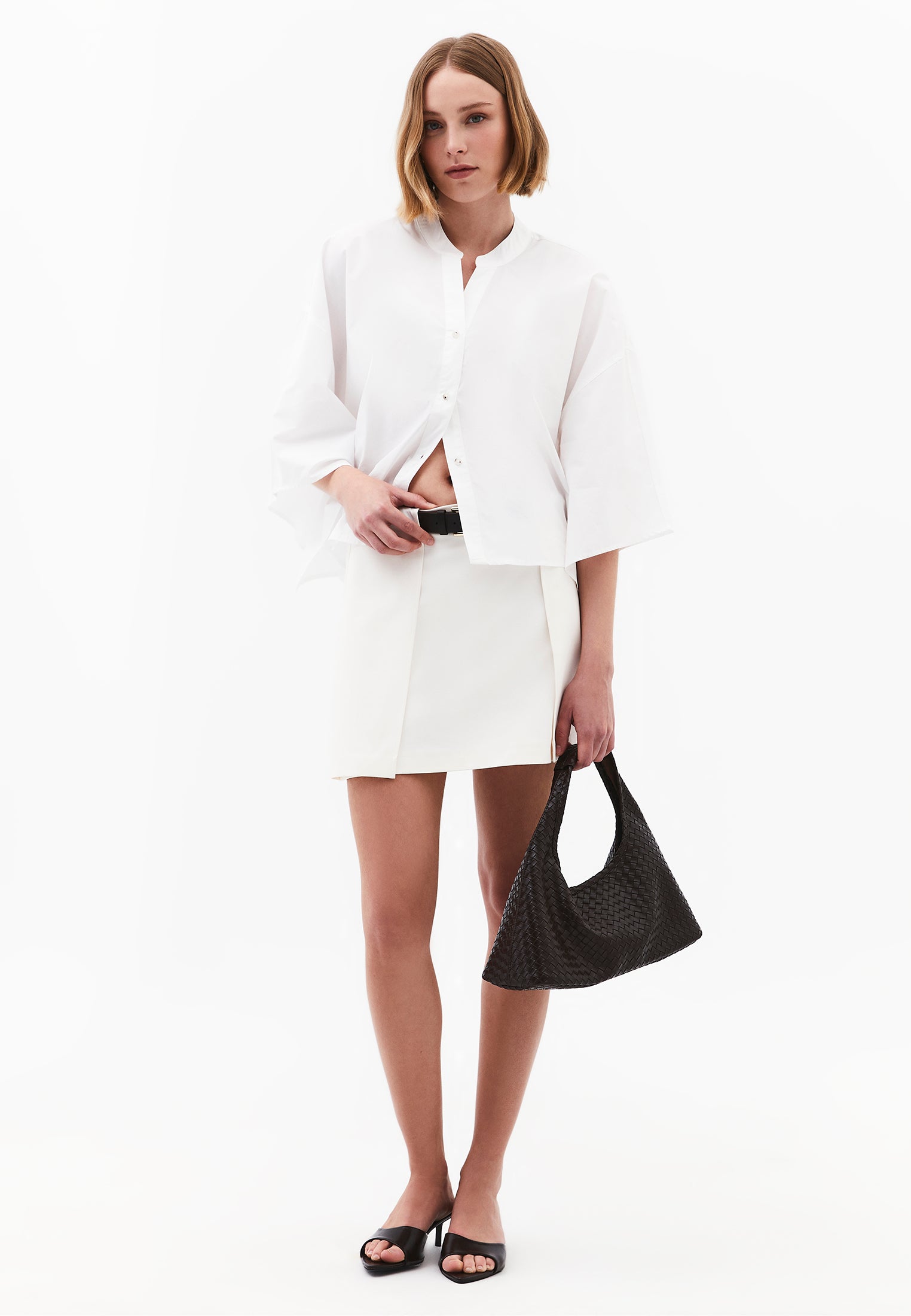 Flared Mini Skirt With Belt Detail - CLOUD DANCER