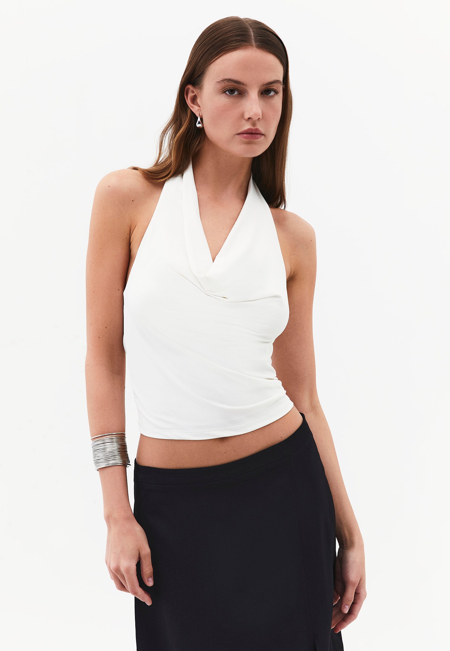 Cowl Neck Bodycon Sleeveless Blouse - CLOUD DANCER