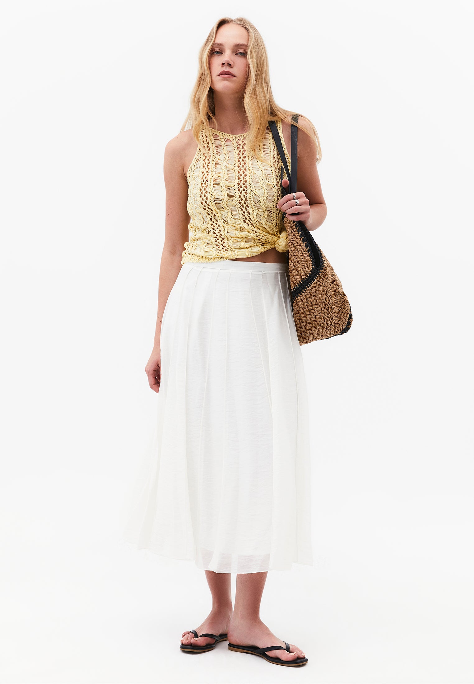 Midi Flared Woven Skirt - CLOUD DANCER