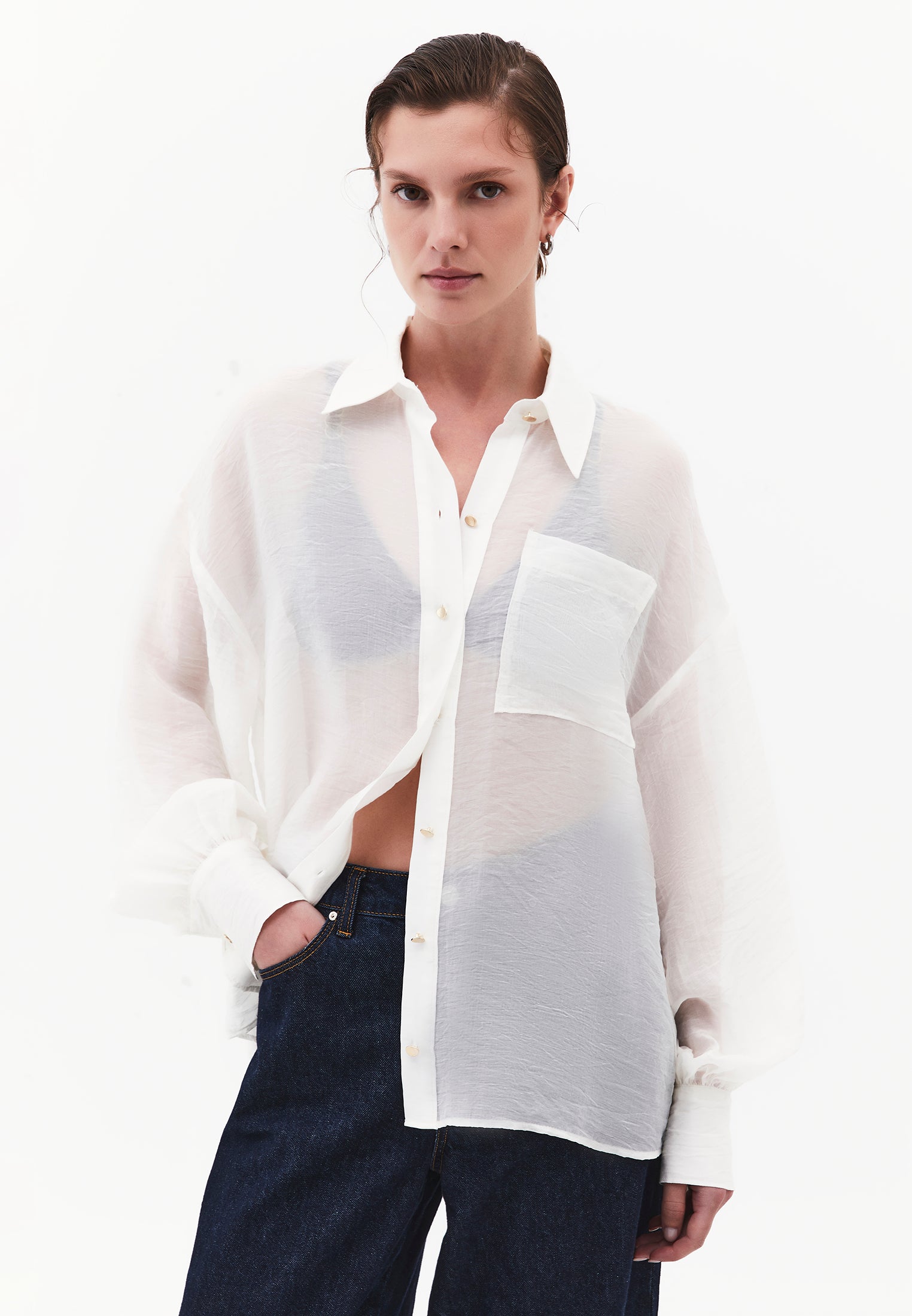 Shirt With Button And Pocket Detail - CLOUD DANCER
