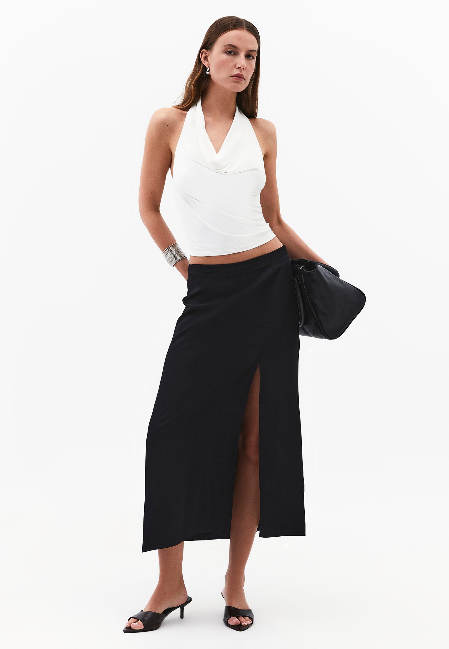 Cowl Neck Bodycon Sleeveless Blouse - CLOUD DANCER
