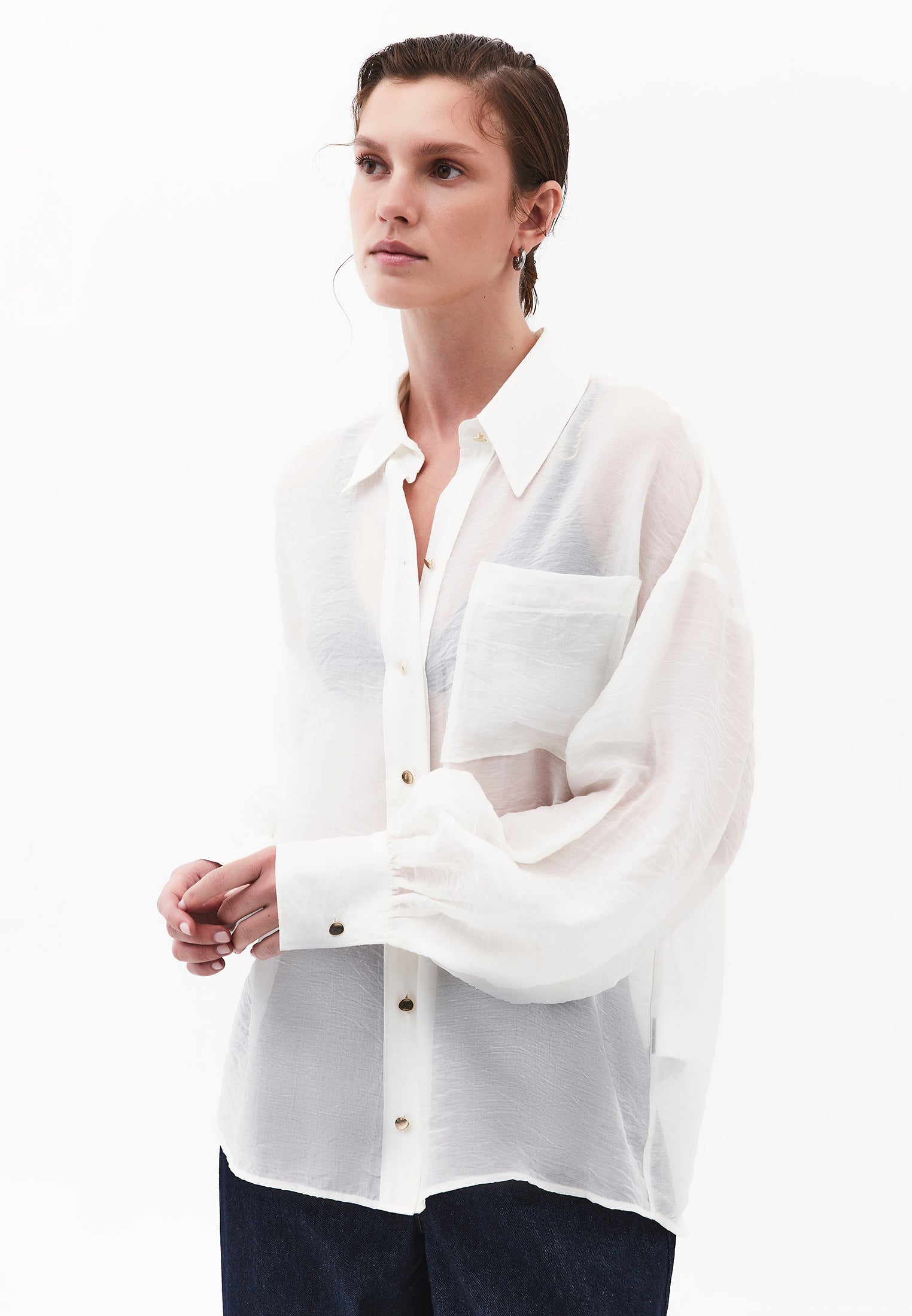 Shirt With Button And Pocket Detail - CLOUD DANCER