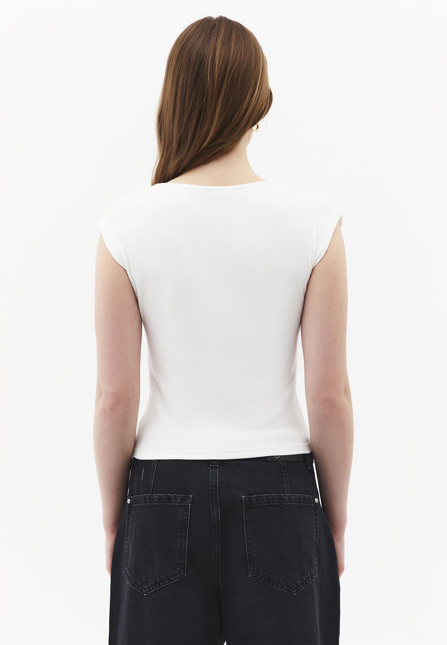 V Neck Bodycon T-Shirt - CLOUD DANCER