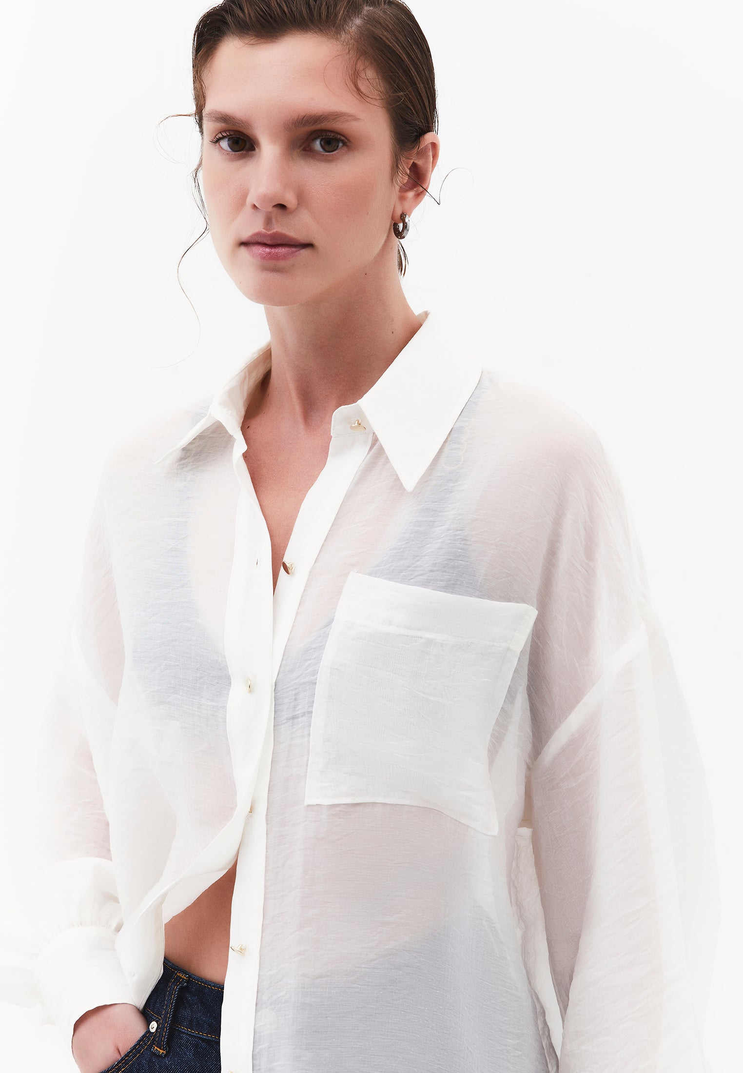 Shirt With Button And Pocket Detail - CLOUD DANCER