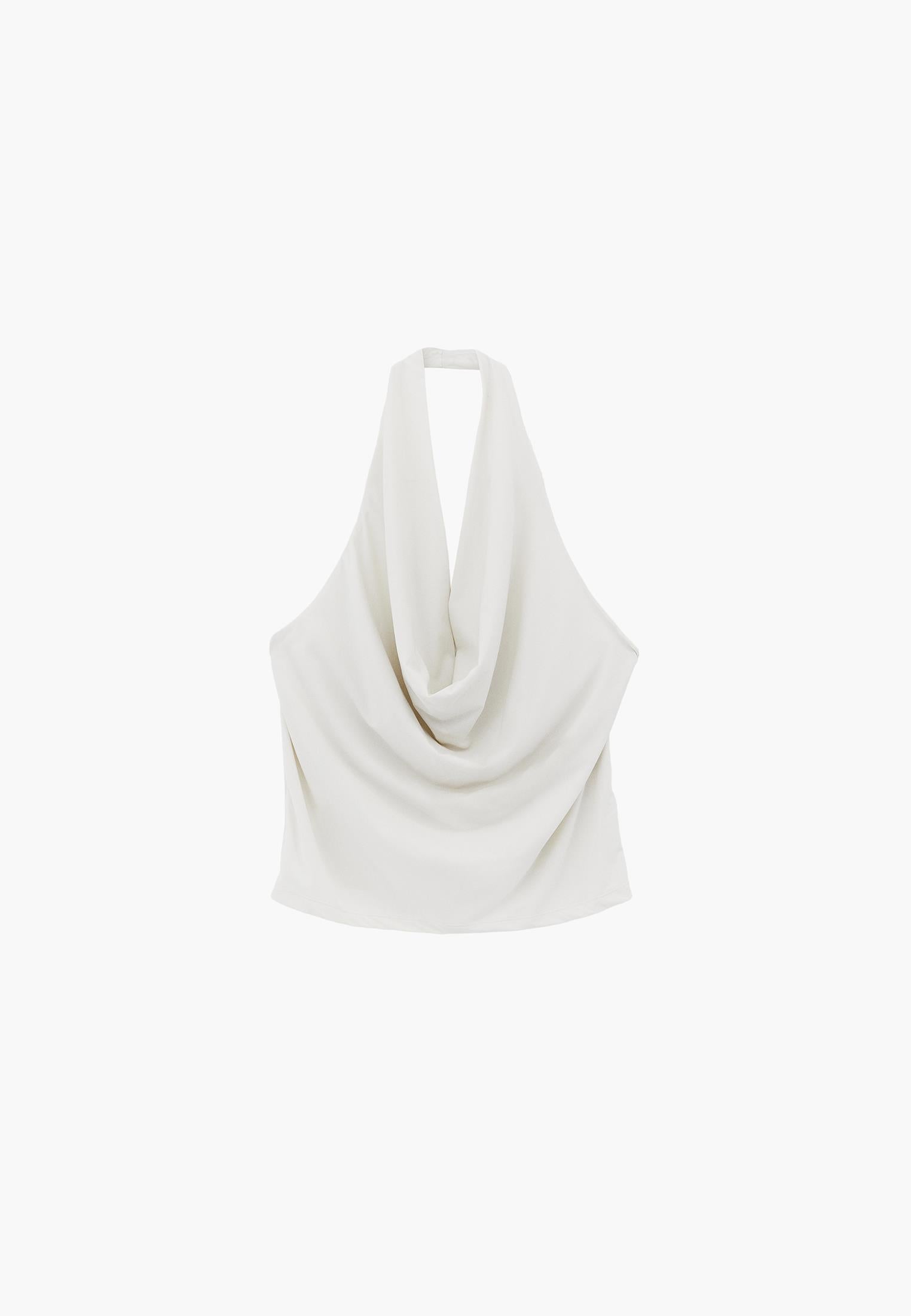 Cowl Neck Bodycon Sleeveless Blouse - CLOUD DANCER