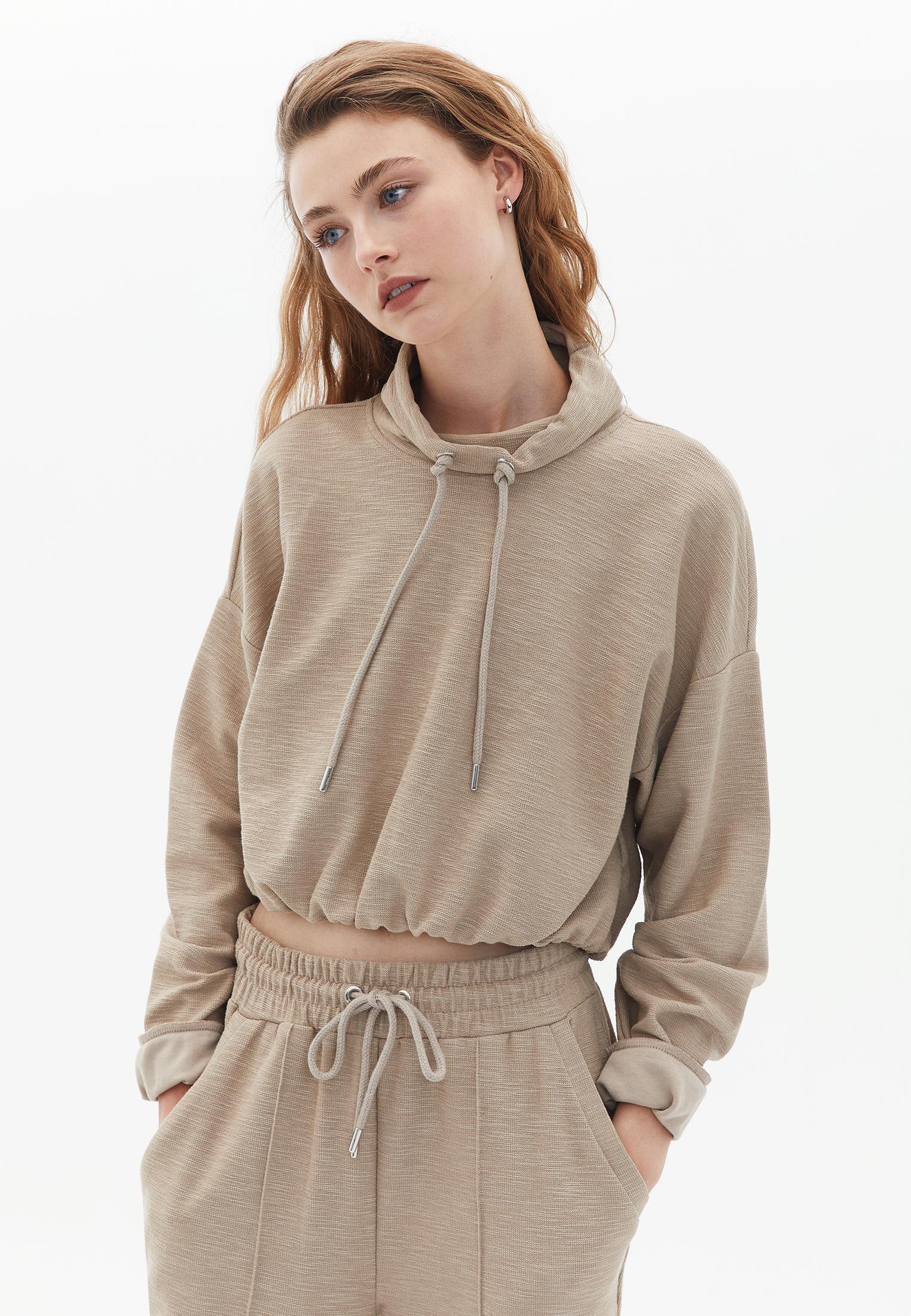 Crew Neck Crop Sweatshirt - COBBLESTONE
