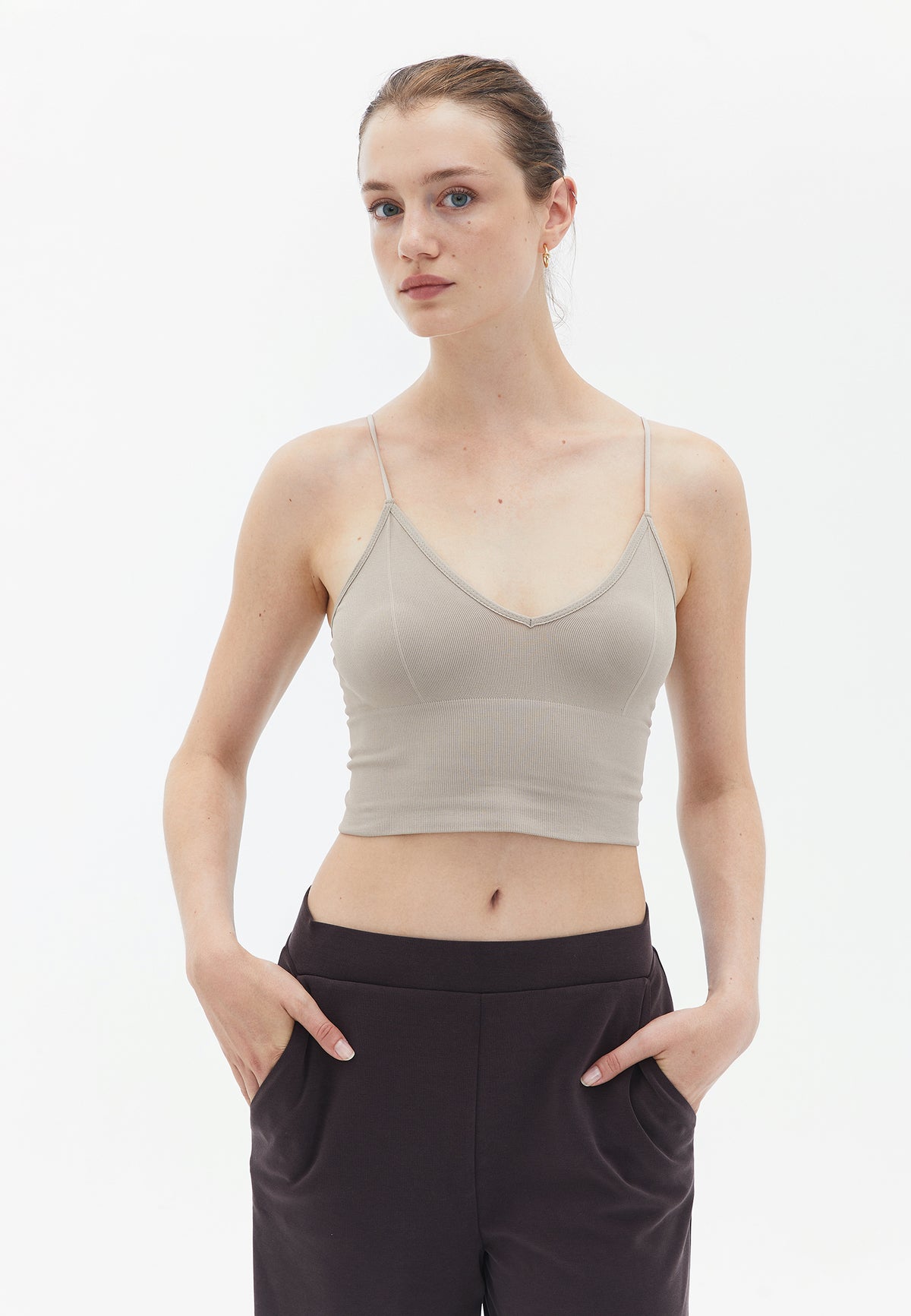Seamless Camisole With V Neck And Straps - COBBLESTONE