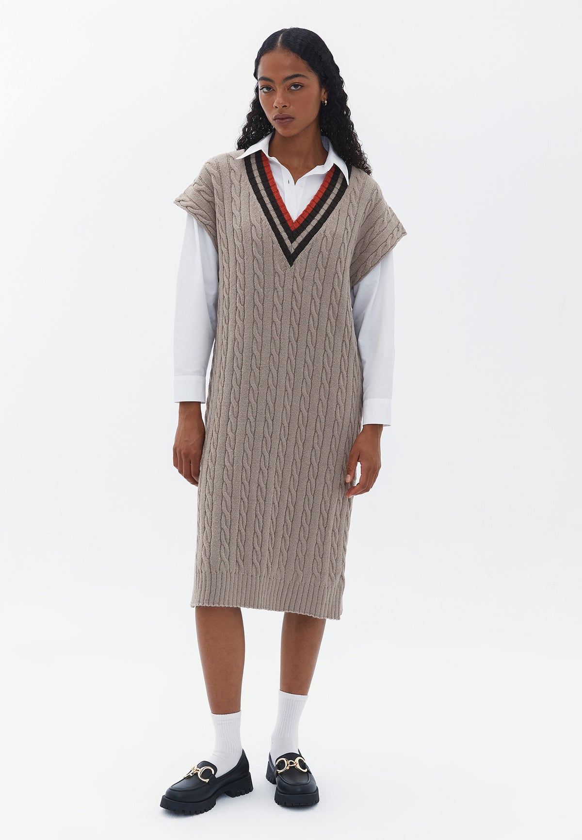 Striped Midi Dress - COBBLESTONE