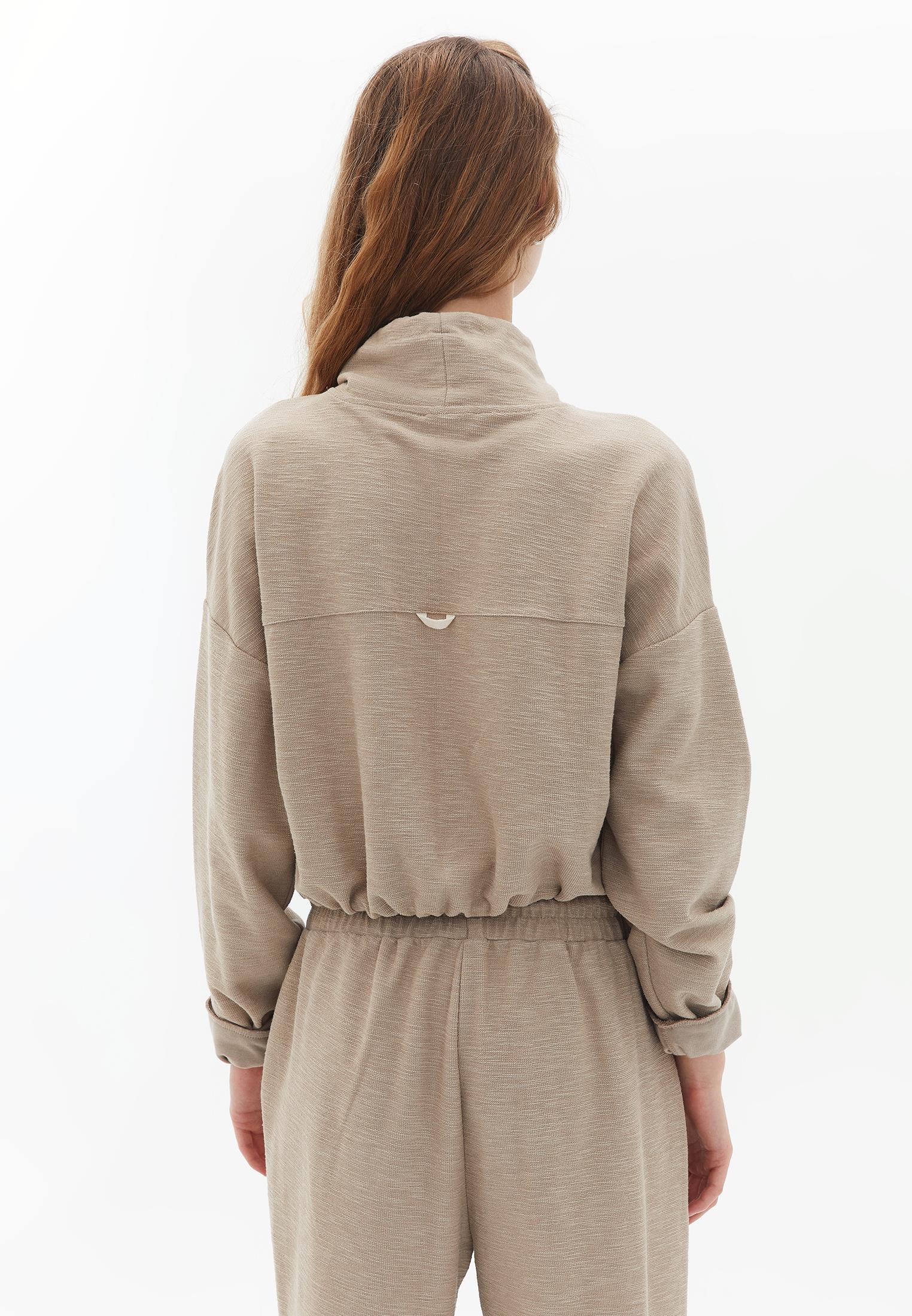 Crew Neck Crop Sweatshirt - COBBLESTONE