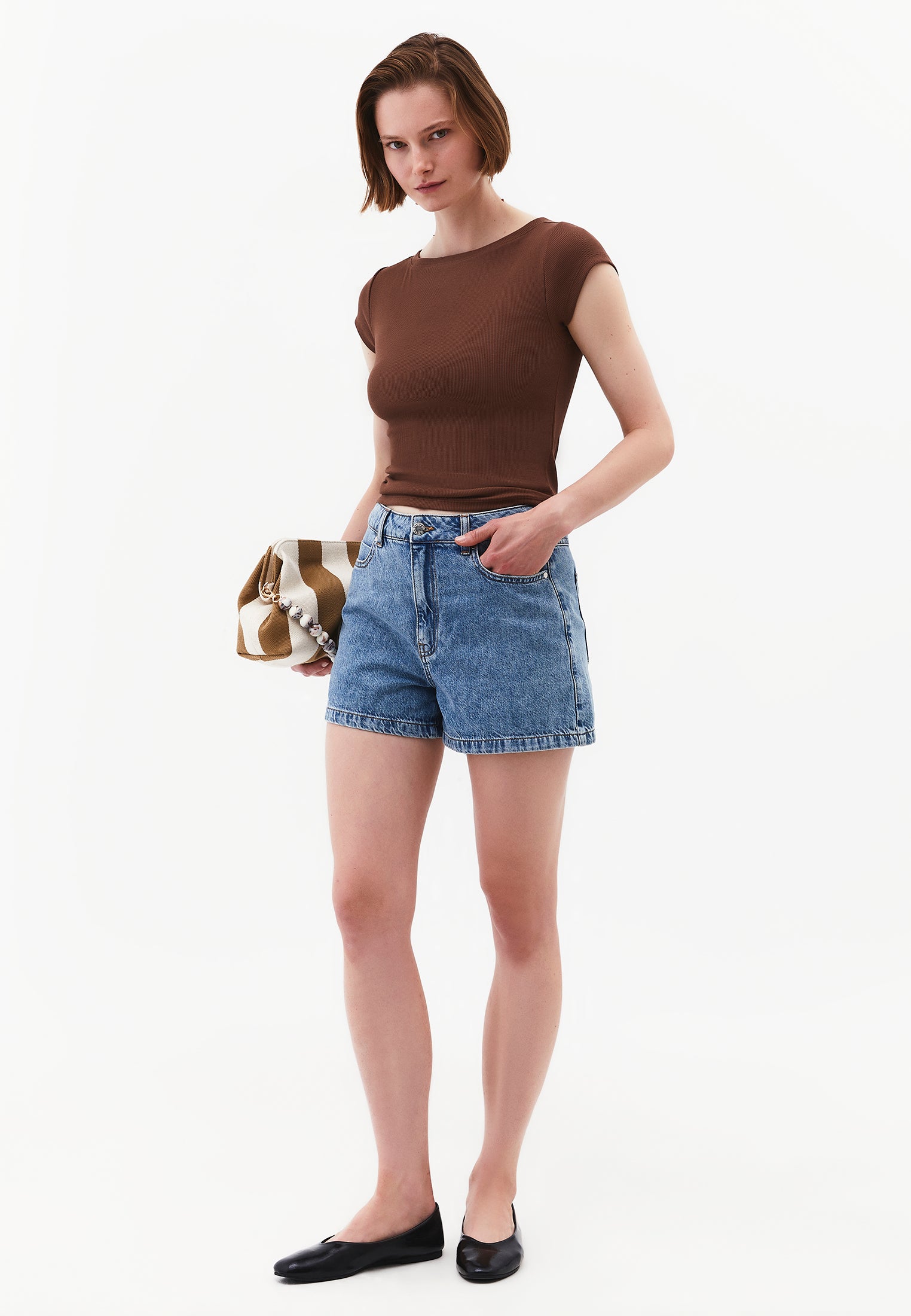 Boat Neck Short Sleeve T-Shirt - COCOA BROWN