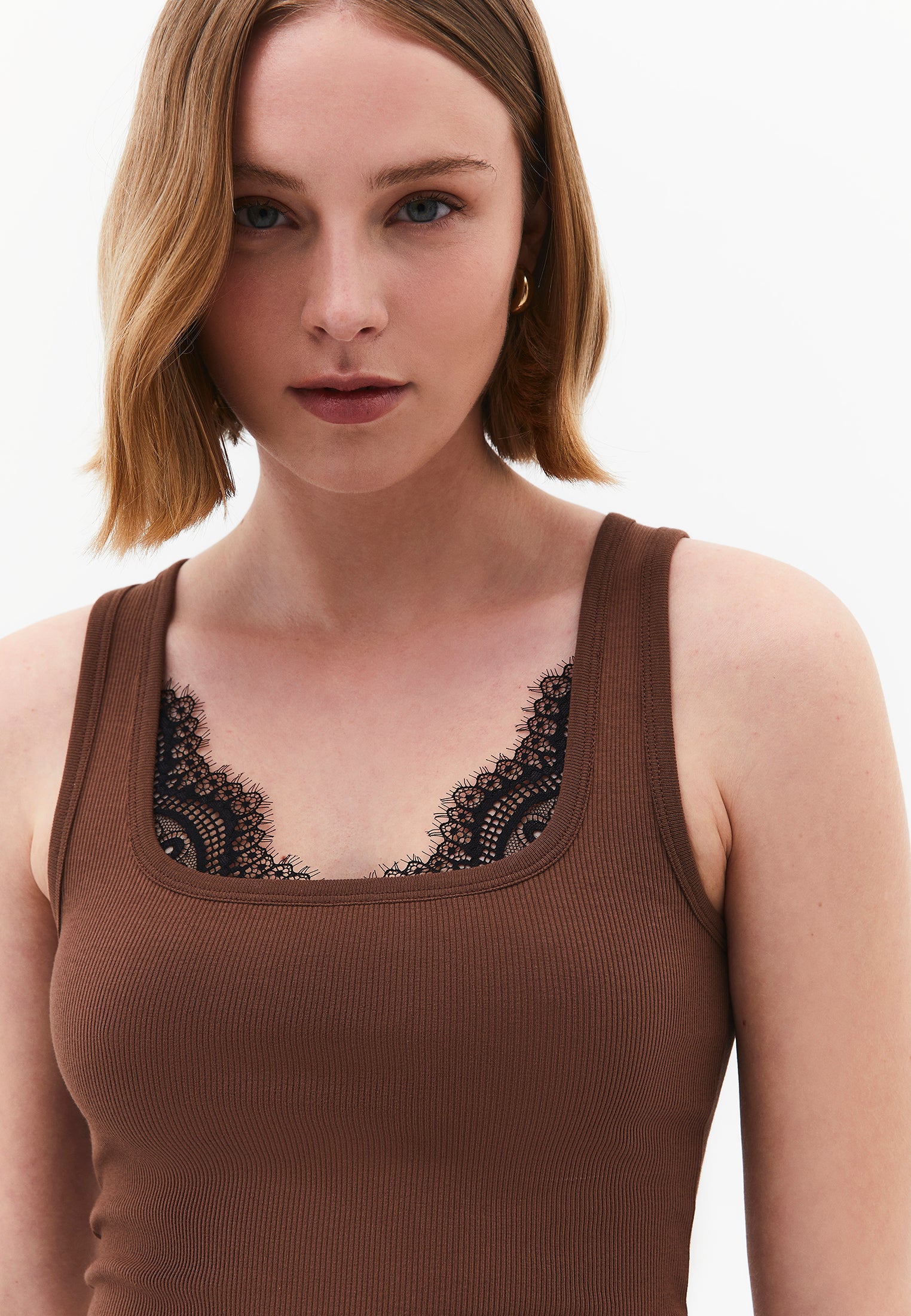 Square Neck Bodycon Tank Top - COCOA BROWN