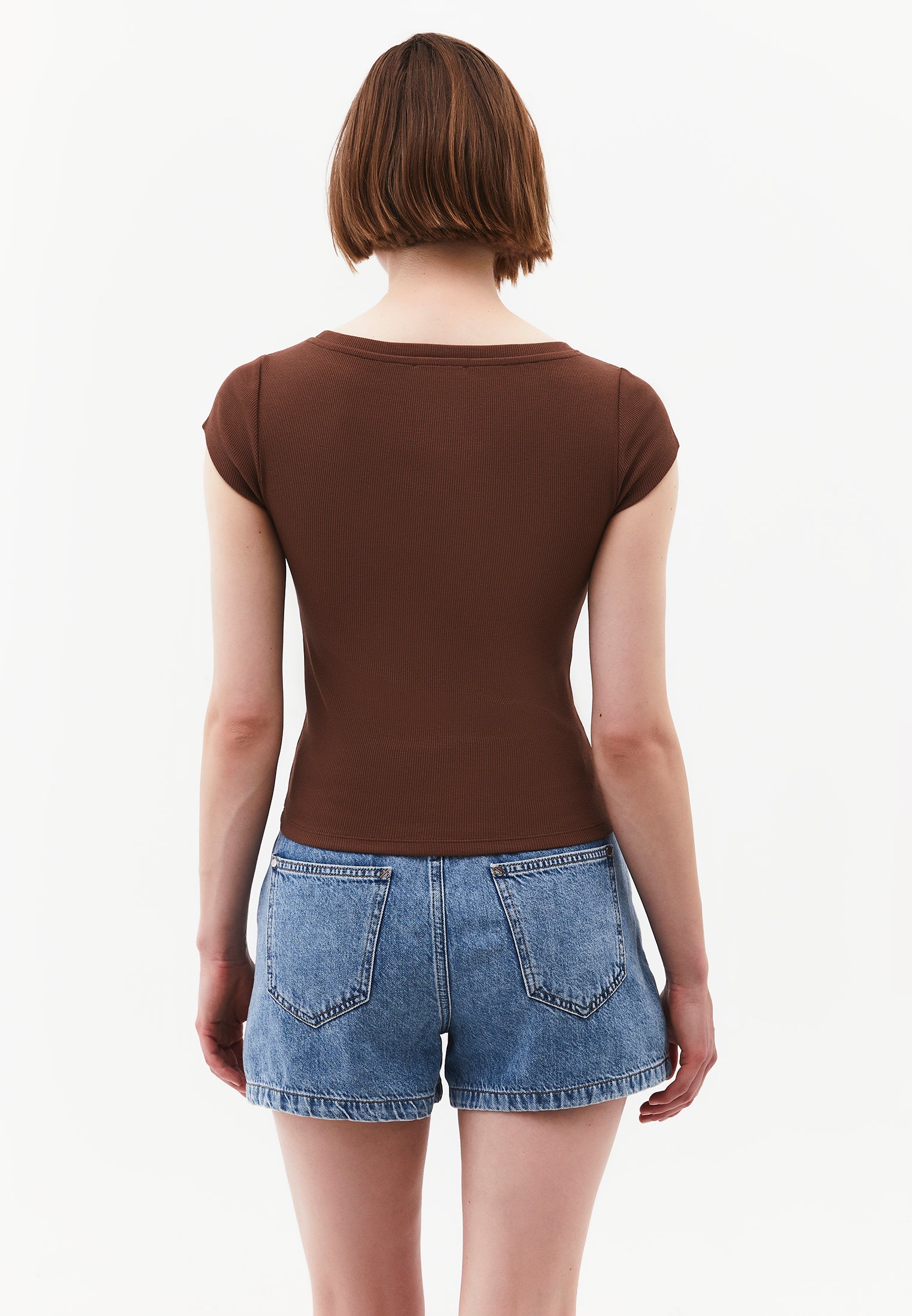 Boat Neck Short Sleeve T-Shirt - COCOA BROWN