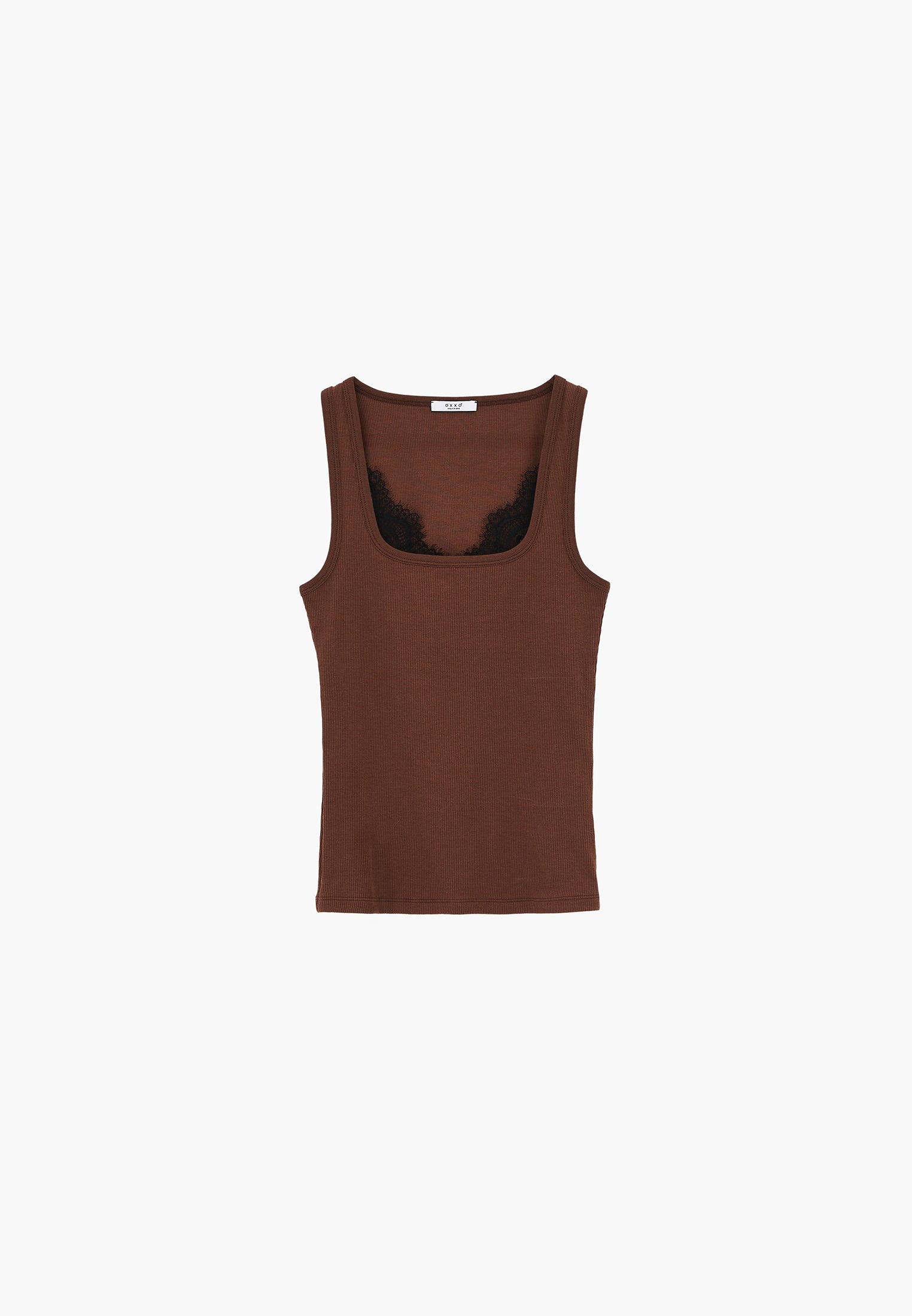 Square Neck Bodycon Tank Top - COCOA BROWN