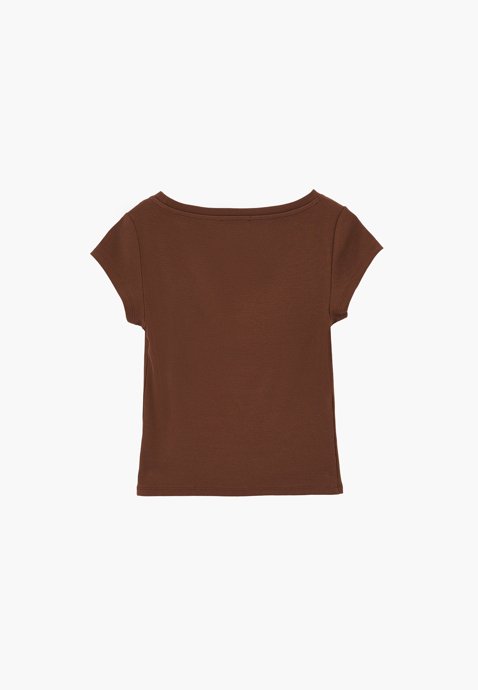 Boat Neck Short Sleeve T-Shirt - COCOA BROWN