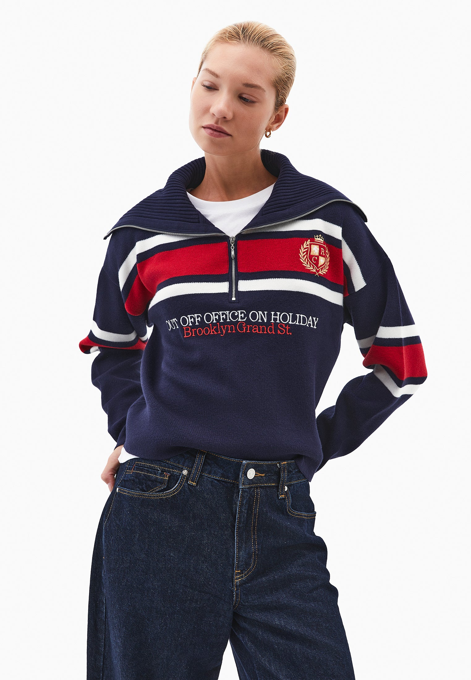 Striped Polo Neck Sweater - COLOR COMB