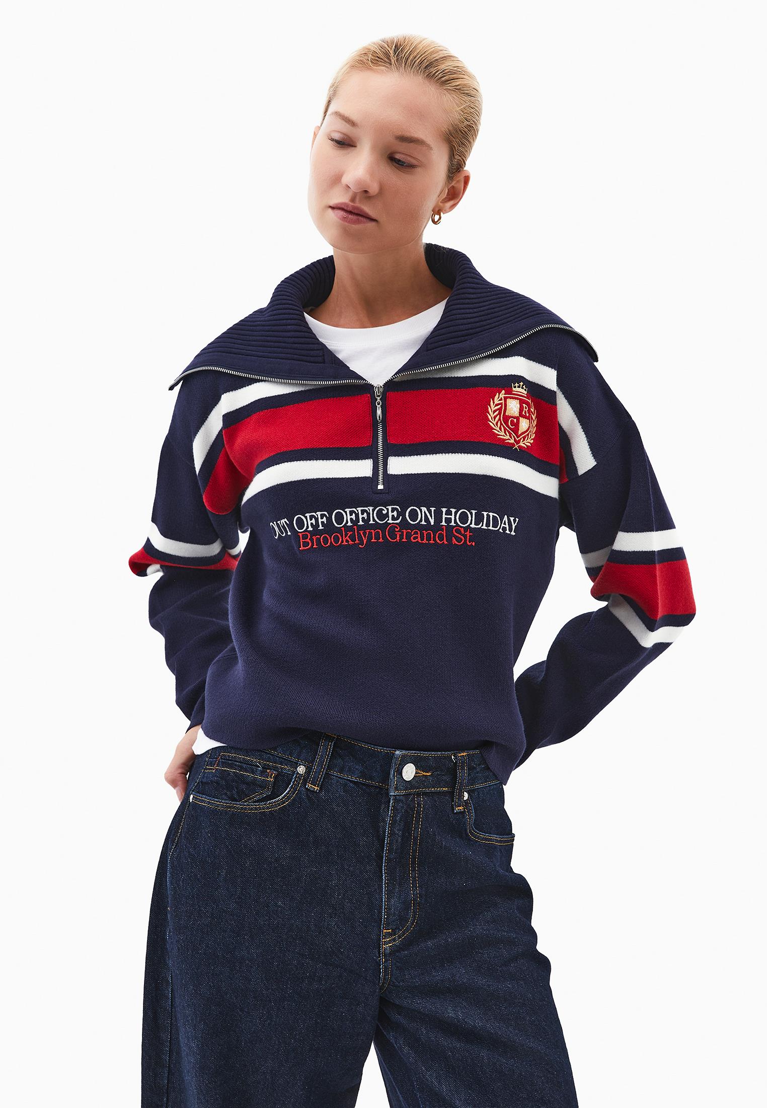 Striped Polo Neck Sweater - COLOR COMB