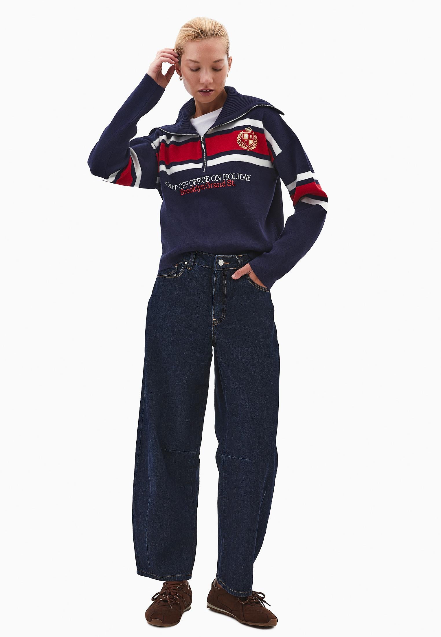 Striped Polo Neck Sweater - COLOR COMB
