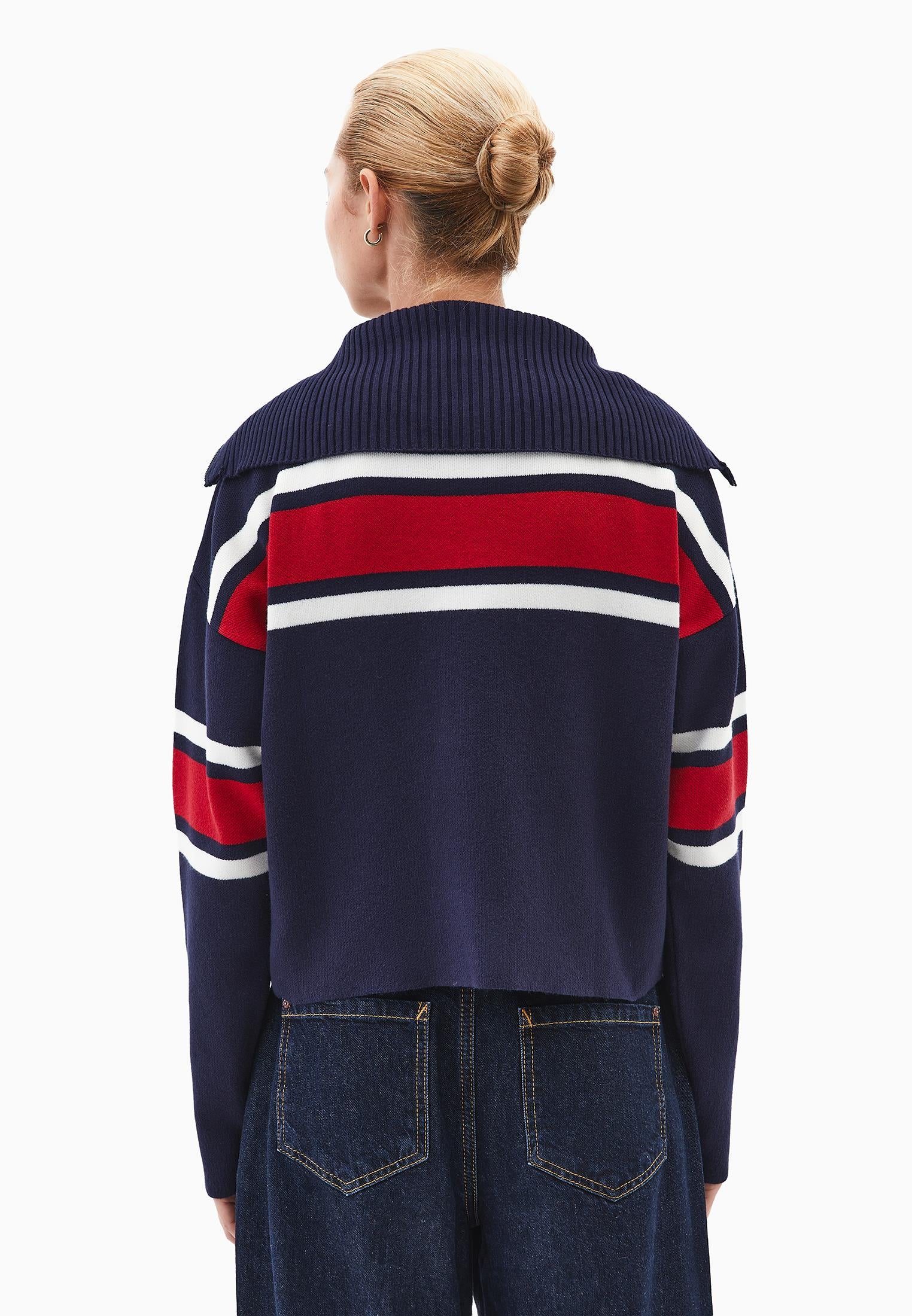 Striped Polo Neck Sweater - COLOR COMB