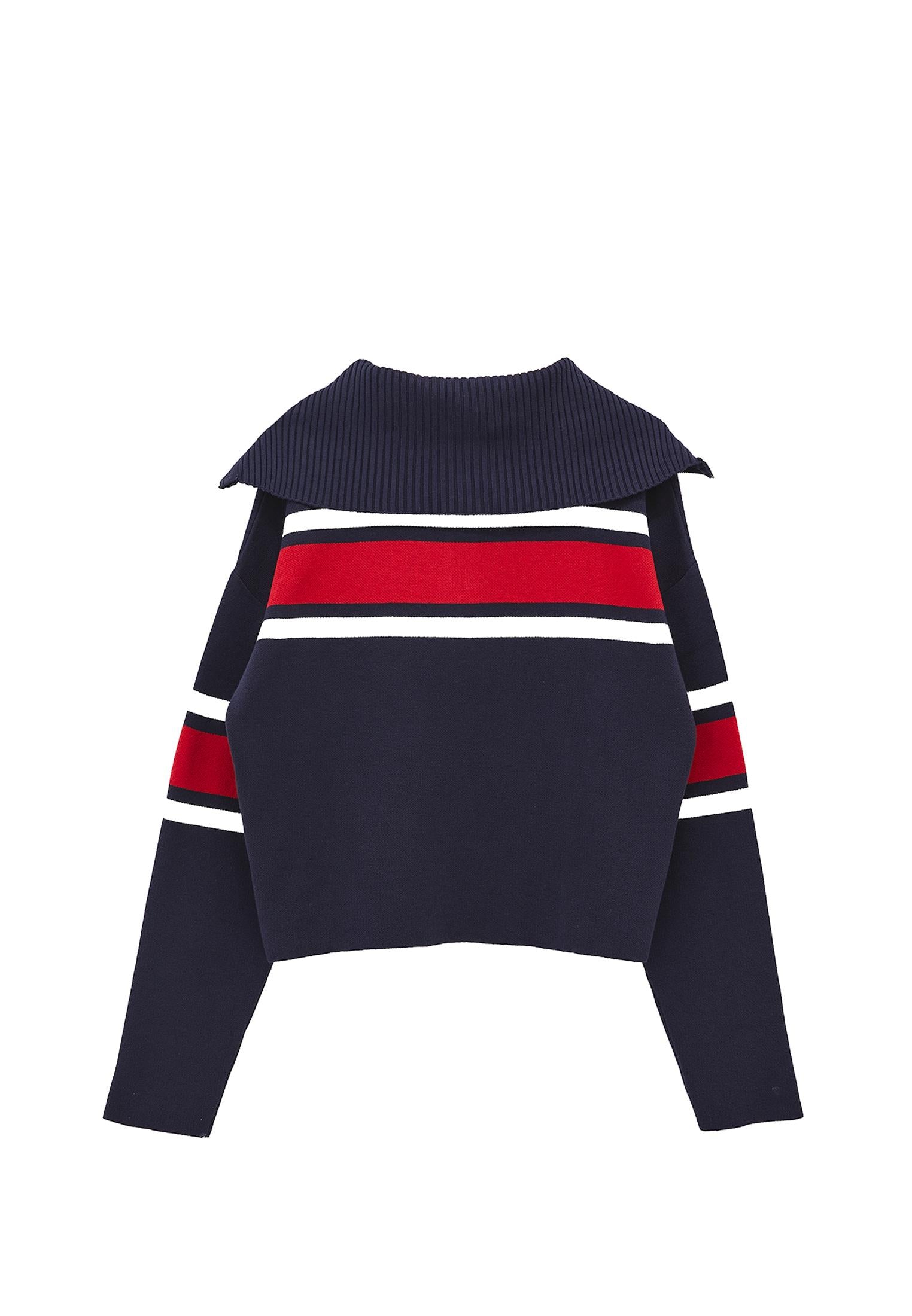 Striped Polo Neck Sweater - COLOR COMB