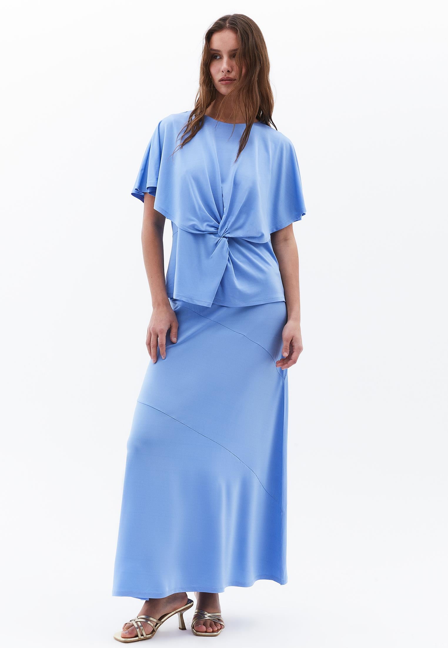 Sleeveless Crew Neck Blouse - CORNFLOWER