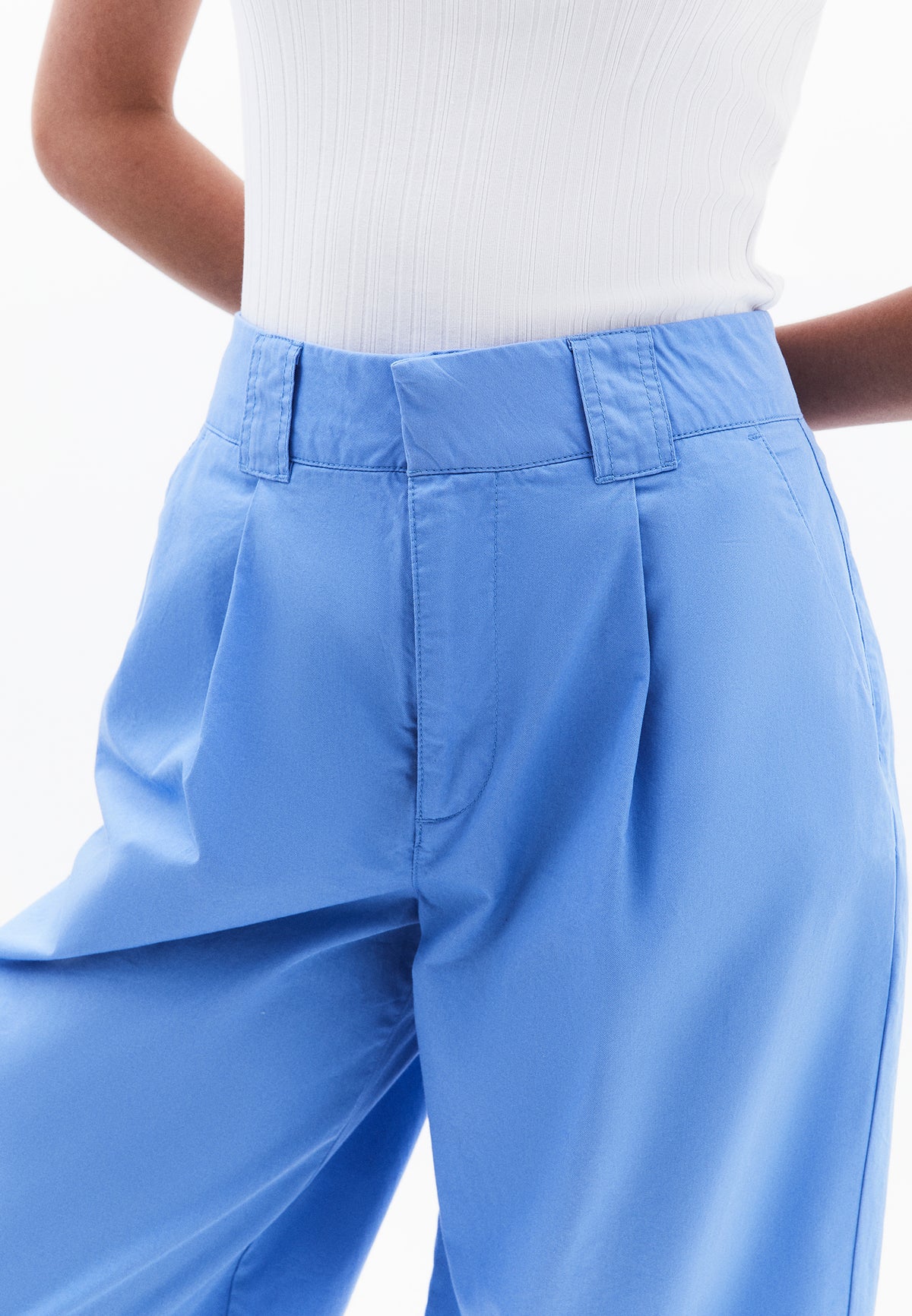 Pleated High Waist Barrel Leg Pants - CORNFLOWER