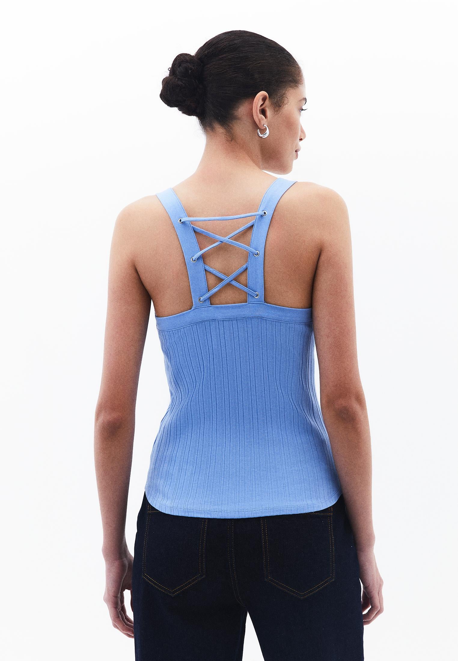 Wide Neck Tank Top - CORNFLOWER