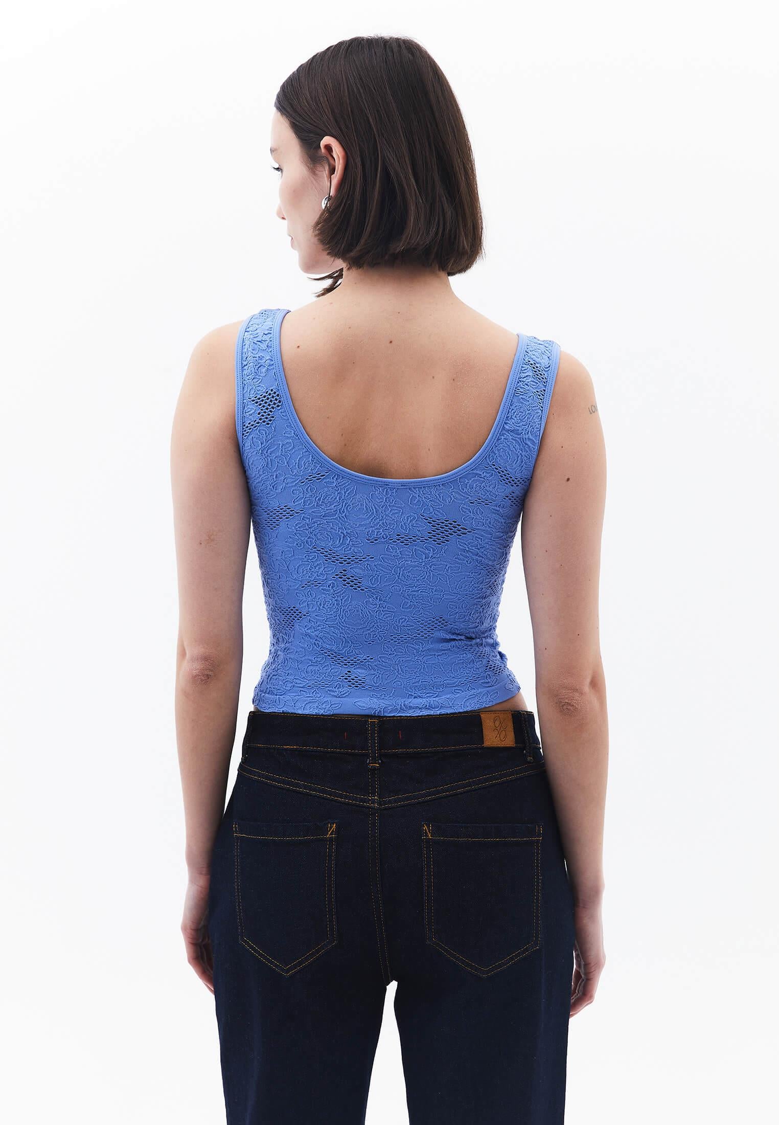 U Neck Bodycon Tank Top - CORNFLOWER