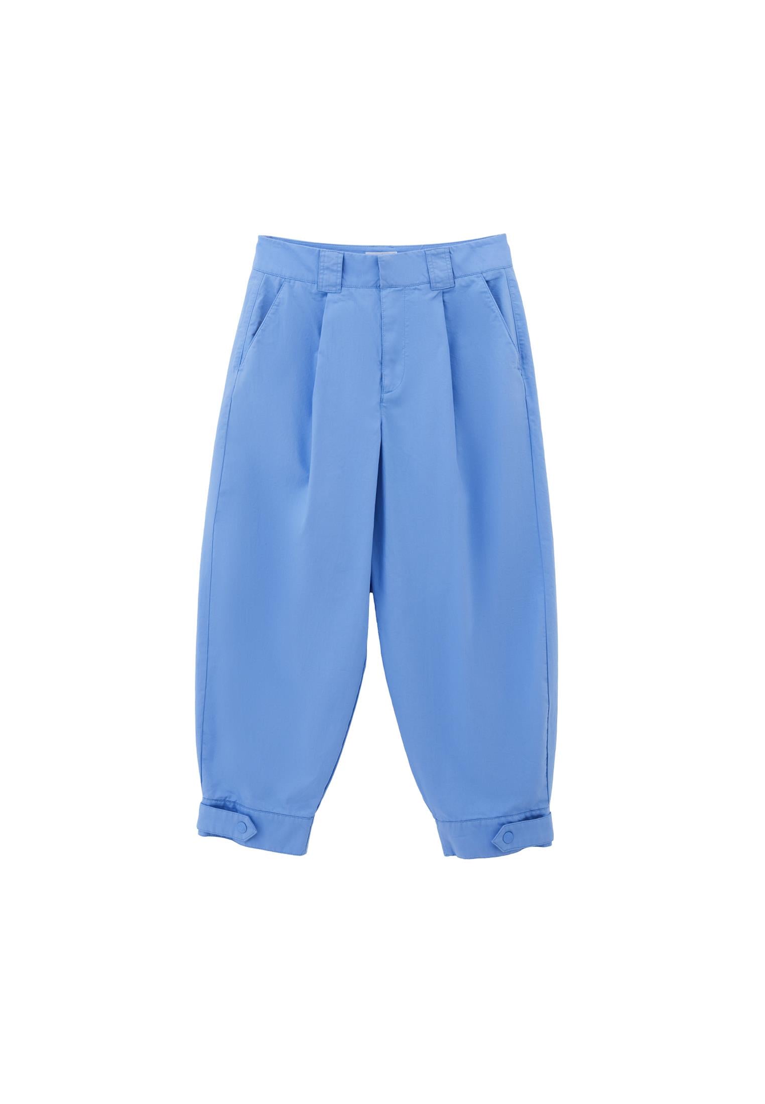 Pleated High Waist Barrel Leg Pants - CORNFLOWER