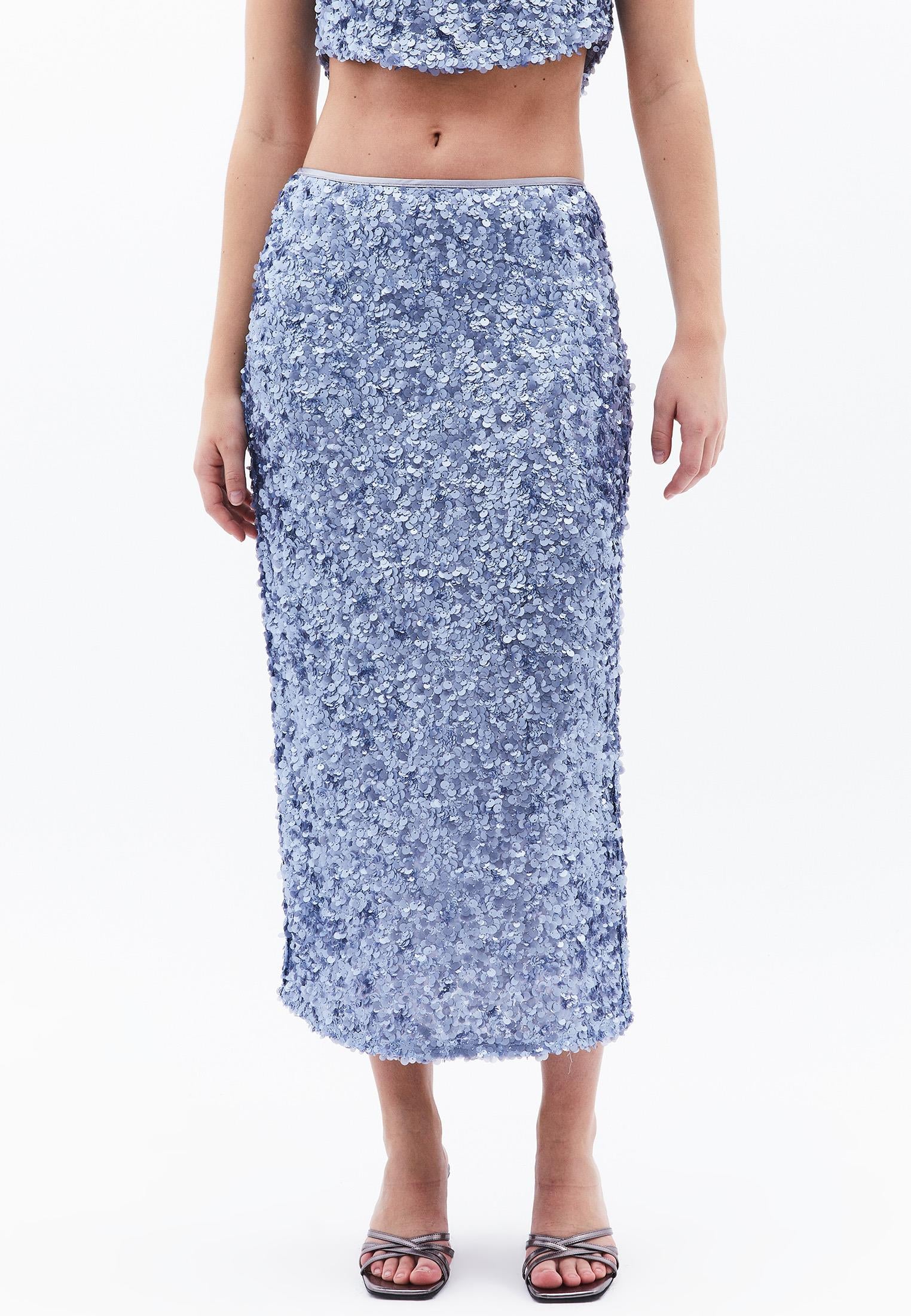 Sequin And Slit Skirt - COUNTRY BLUE