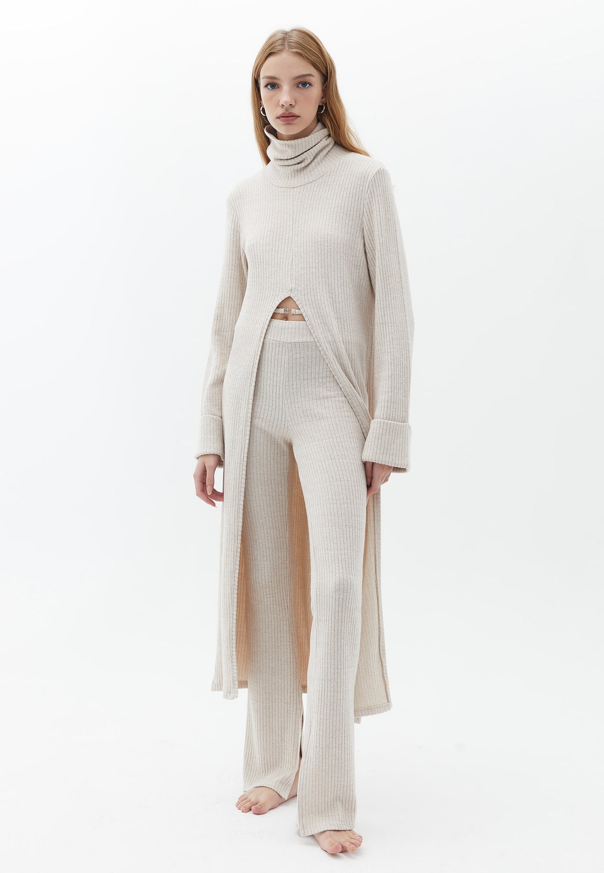 Spanish Leg Long Belt Detailed Pants - CREME BRULEE