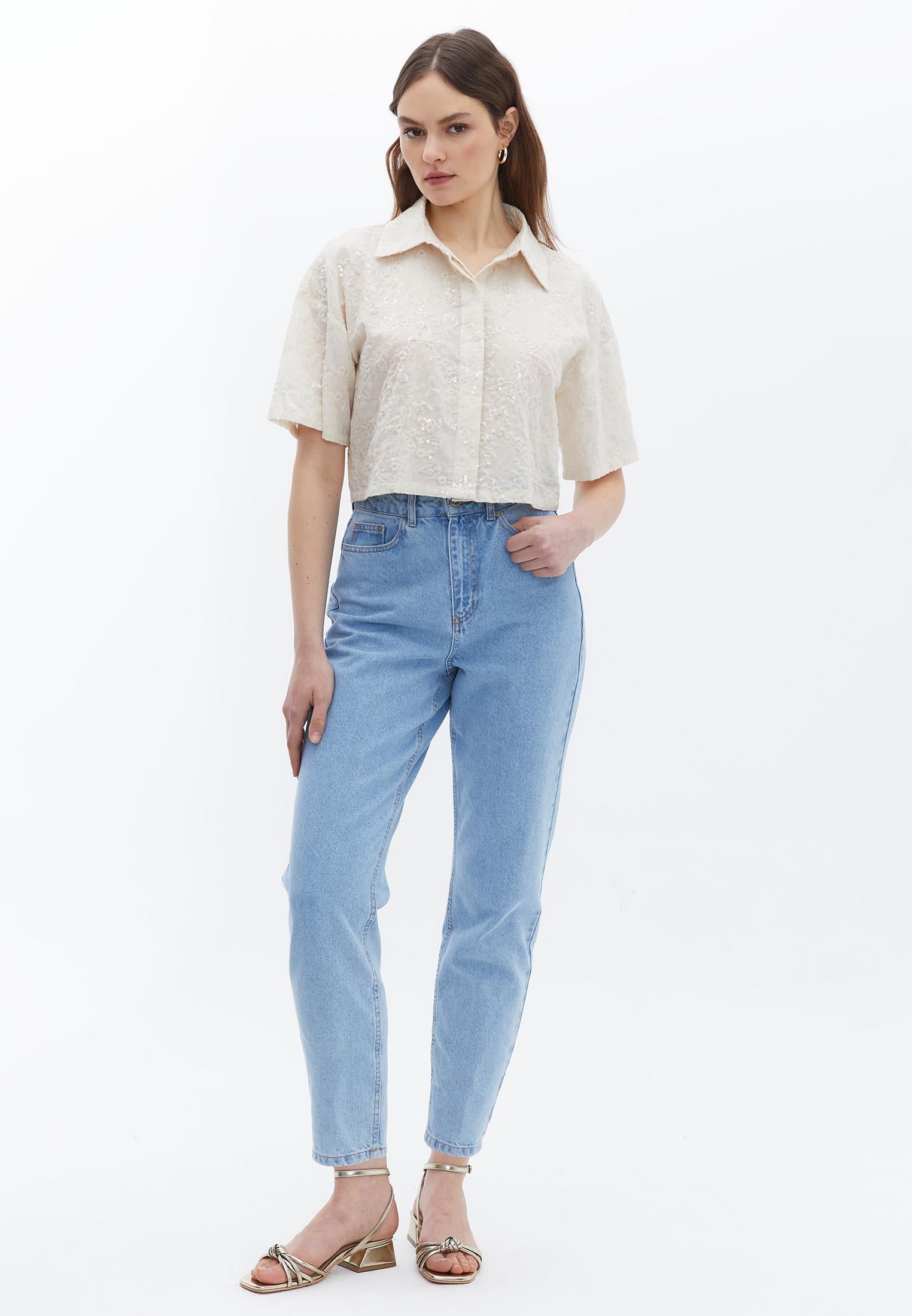Short Sleeve Buttoned Shirt - CREME BRULEE