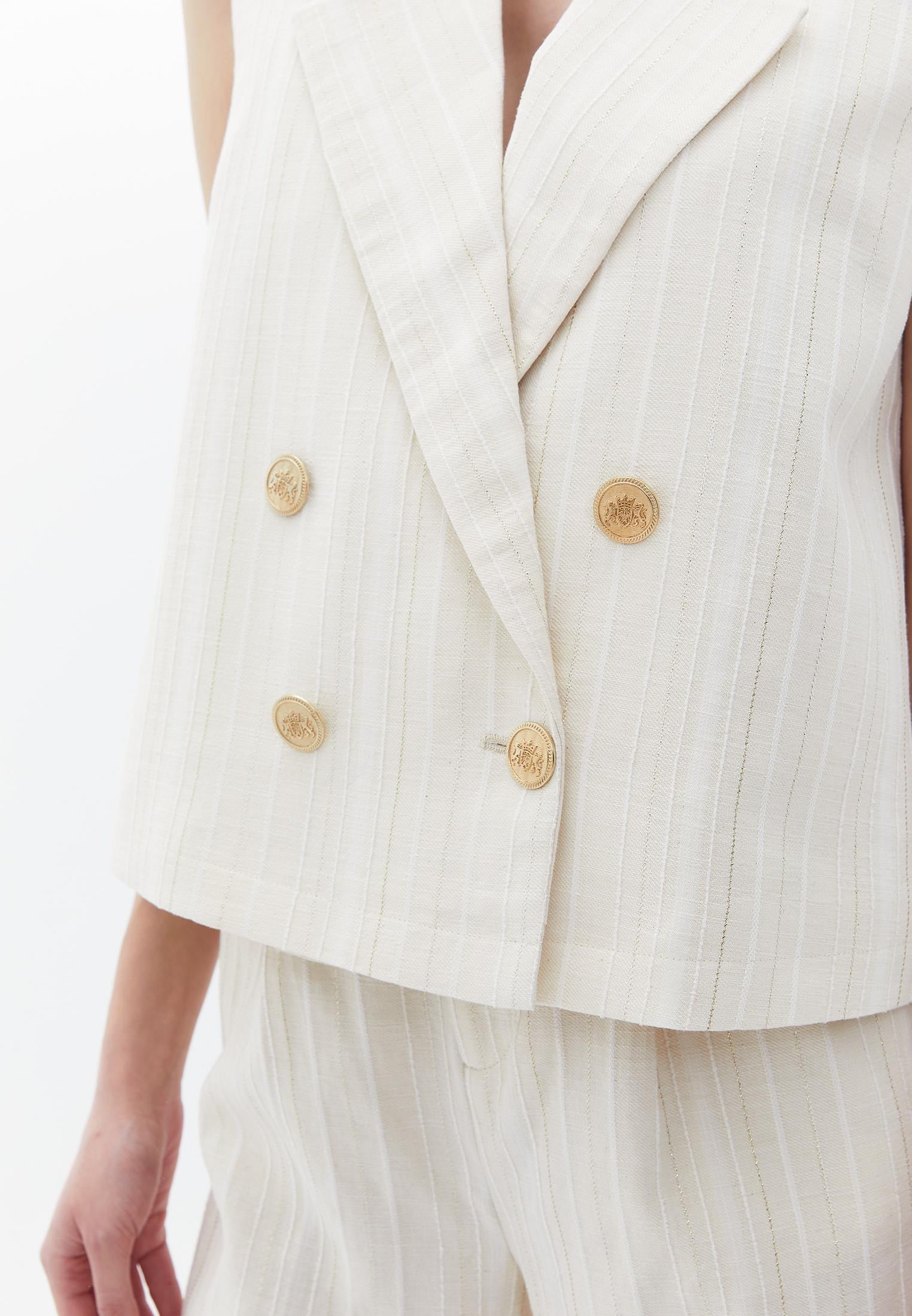 Double Breasted Collar Vest - CREME BRULEE