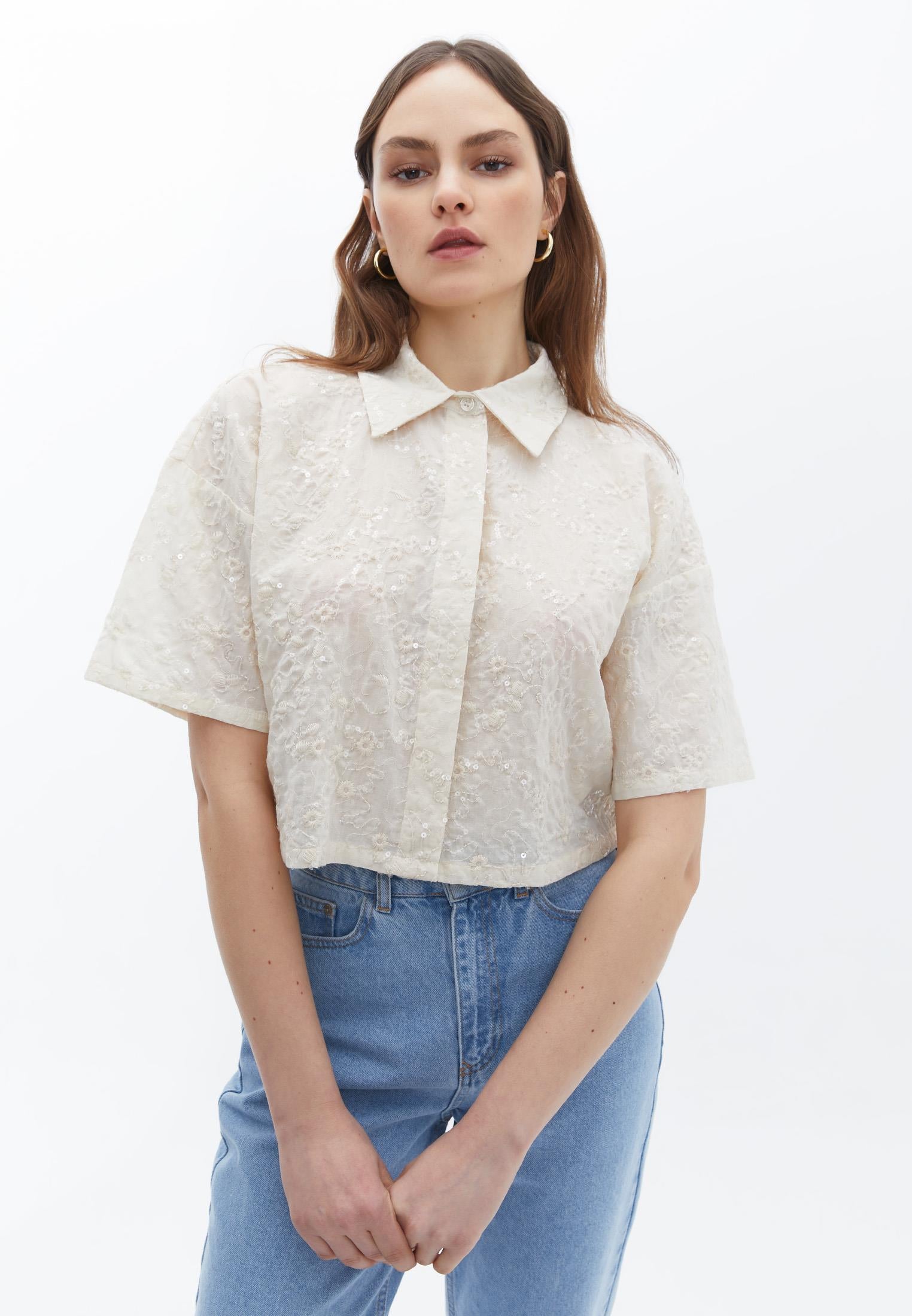Short Sleeve Buttoned Shirt - CREME BRULEE