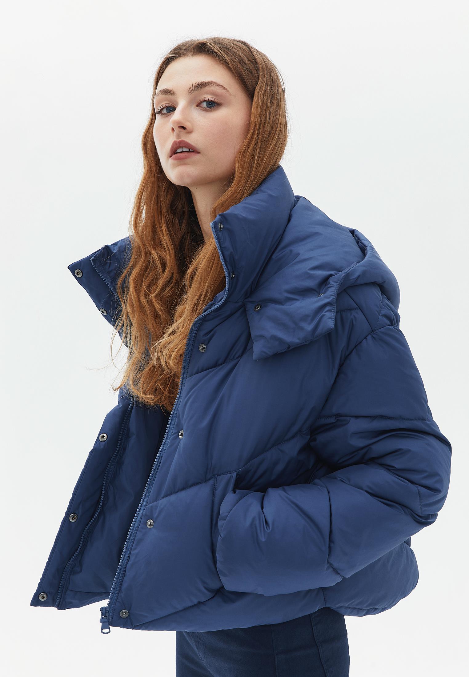 Loose Jacket With High Collar And Pocket Details - CROWN BLUE