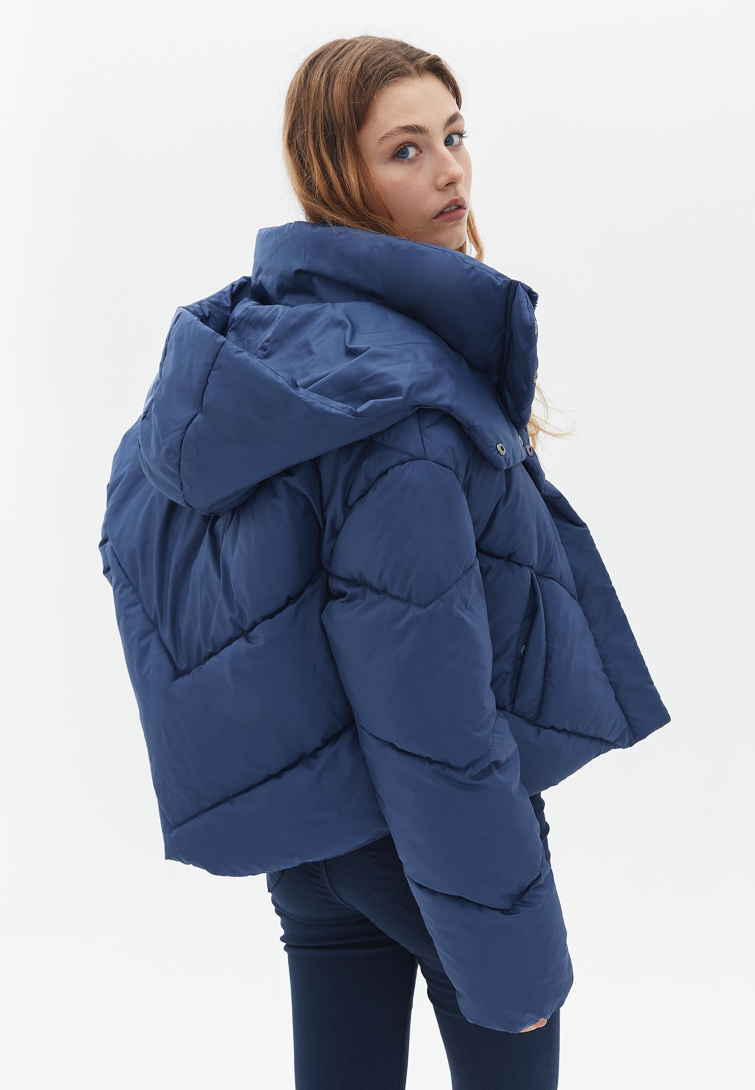 Loose Jacket With High Collar And Pocket Details - CROWN BLUE