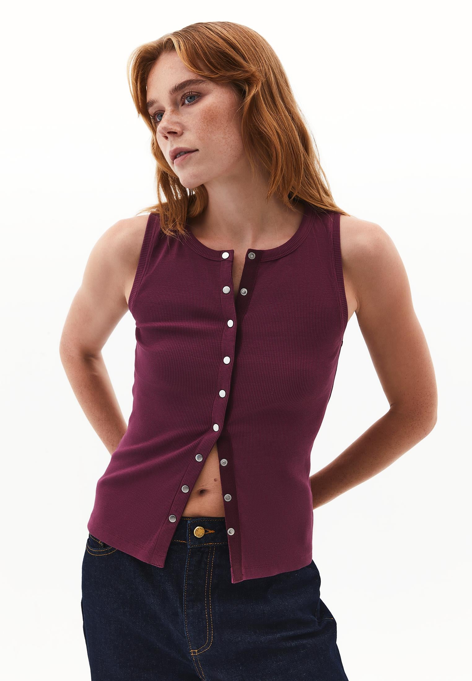 Sleeveless Tank With Crew Neck - CRUSHED VIOLETS