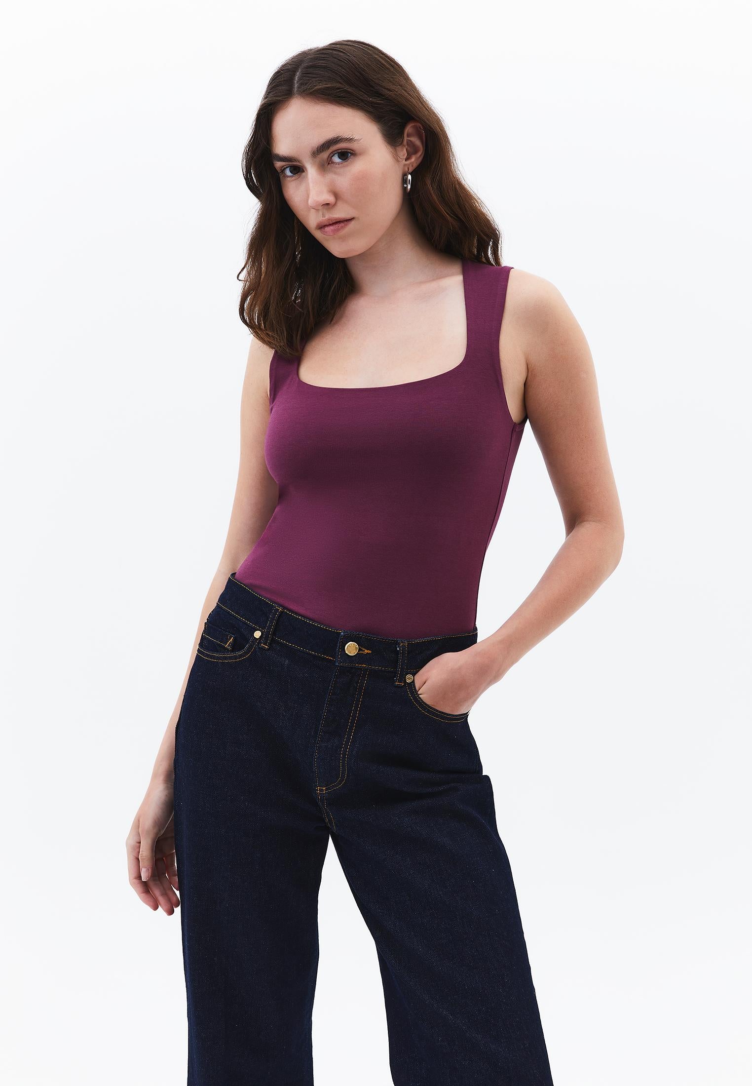 Square Neck Modal Tank Top - CRUSHED VIOLETS
