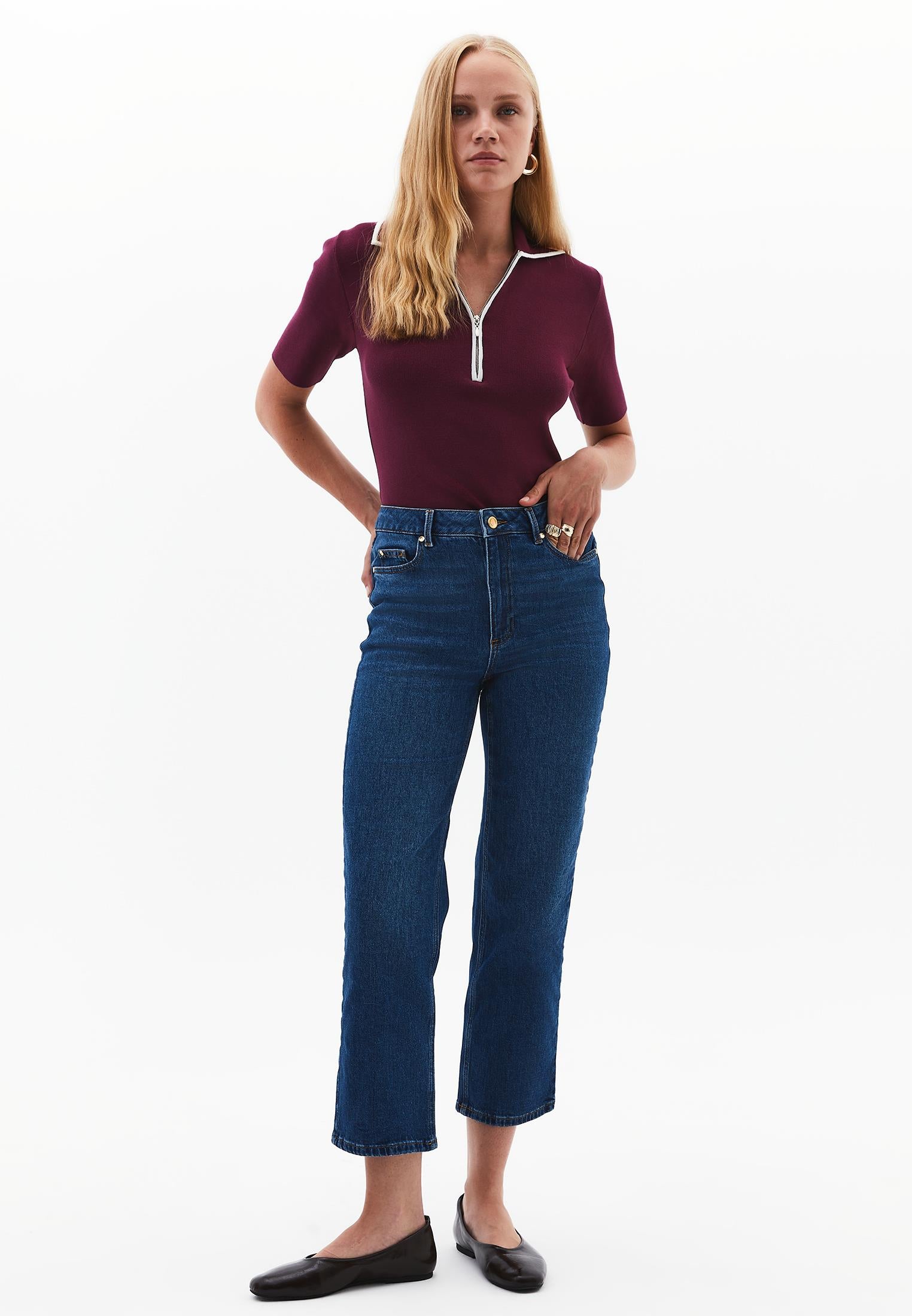 Polo Collar Zipper Detailed Standard T-Shirt - CRUSHED VIOLETS