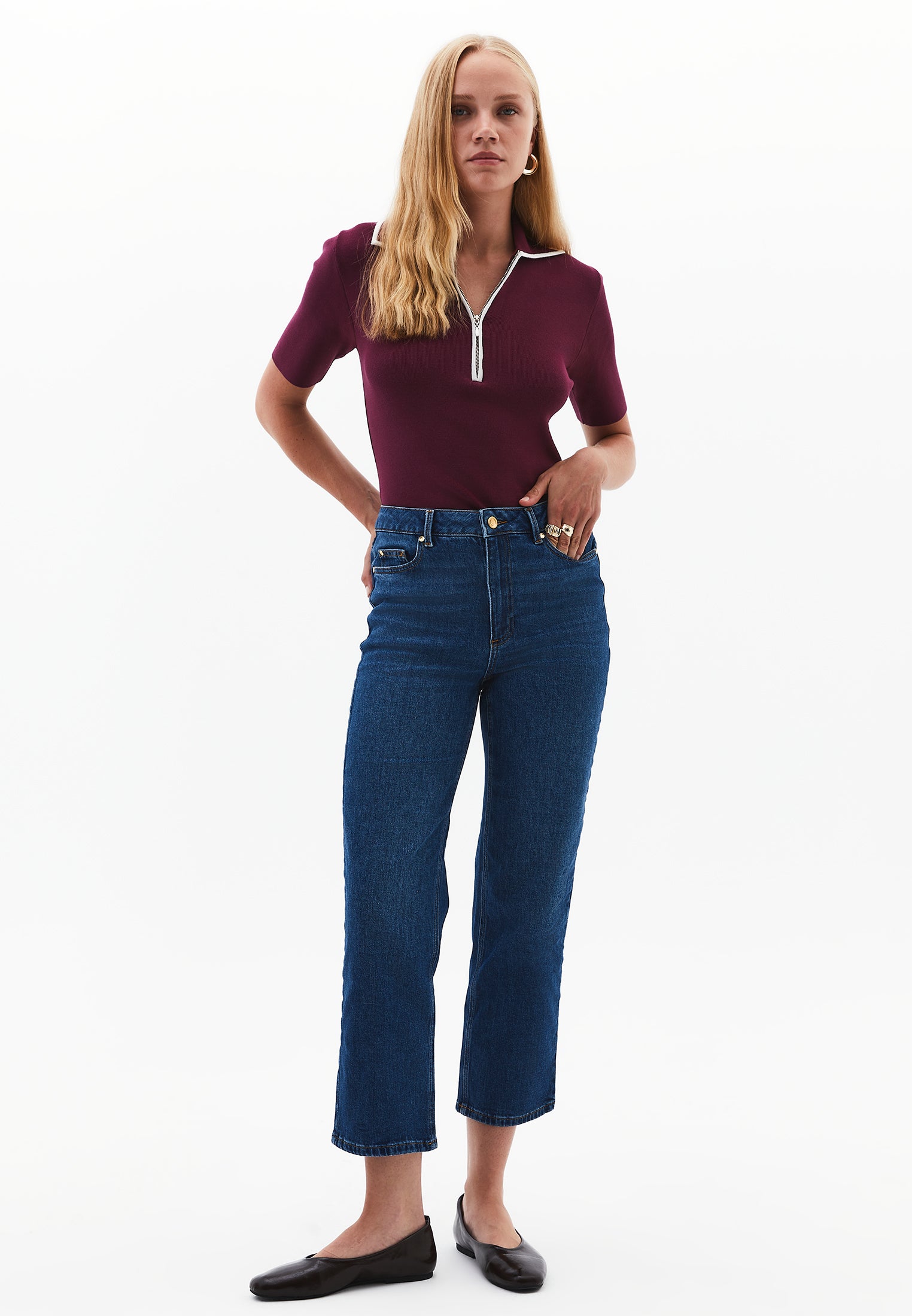 Polo Collar Zipper Detailed Standard T-Shirt - CRUSHED VIOLETS