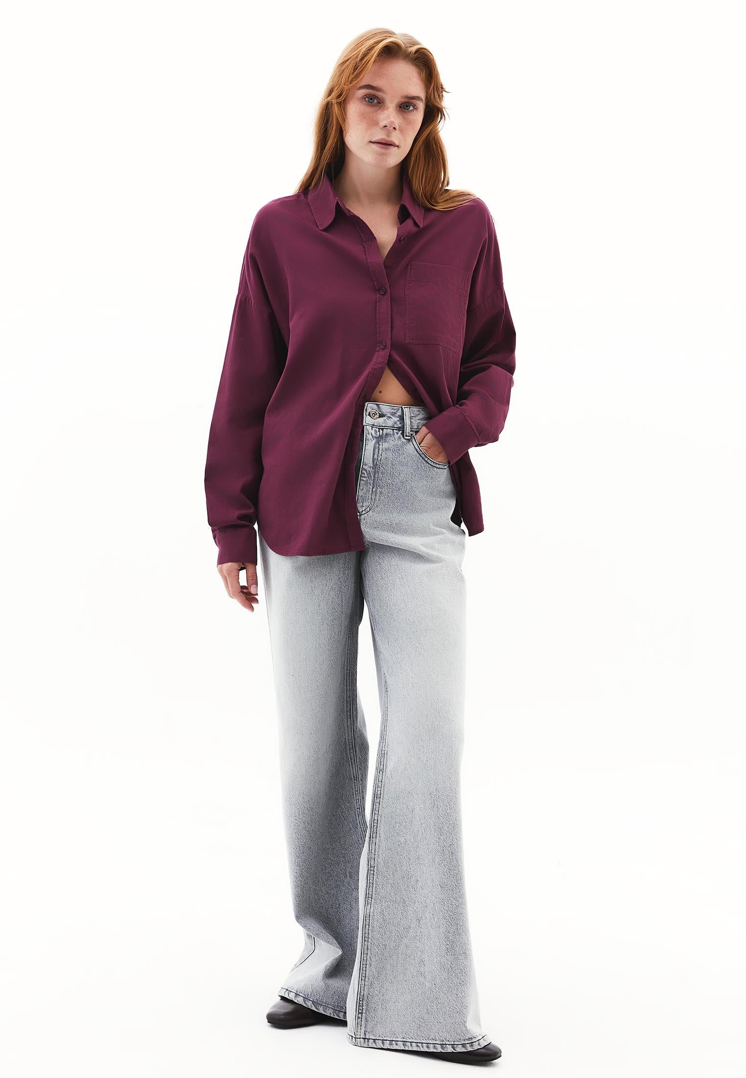 Buttoned Shirt Collar Oversize Shirt - CRUSHED VIOLETS